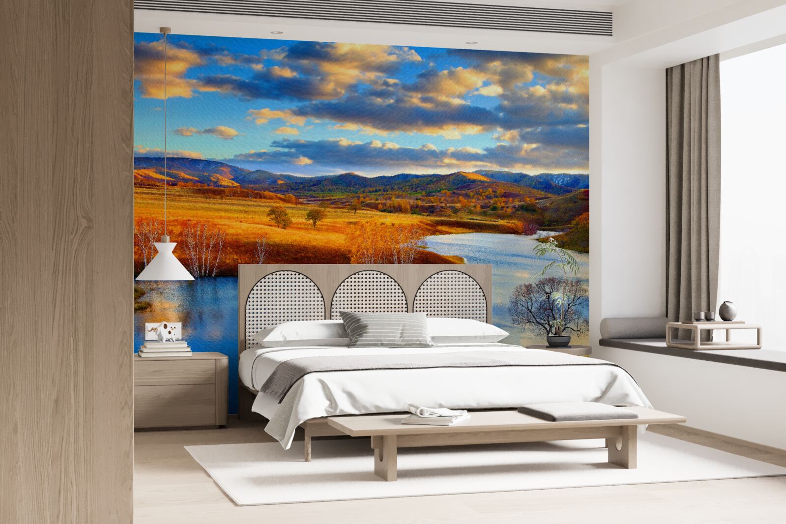 Фотошпалери пейзаж з озером восени