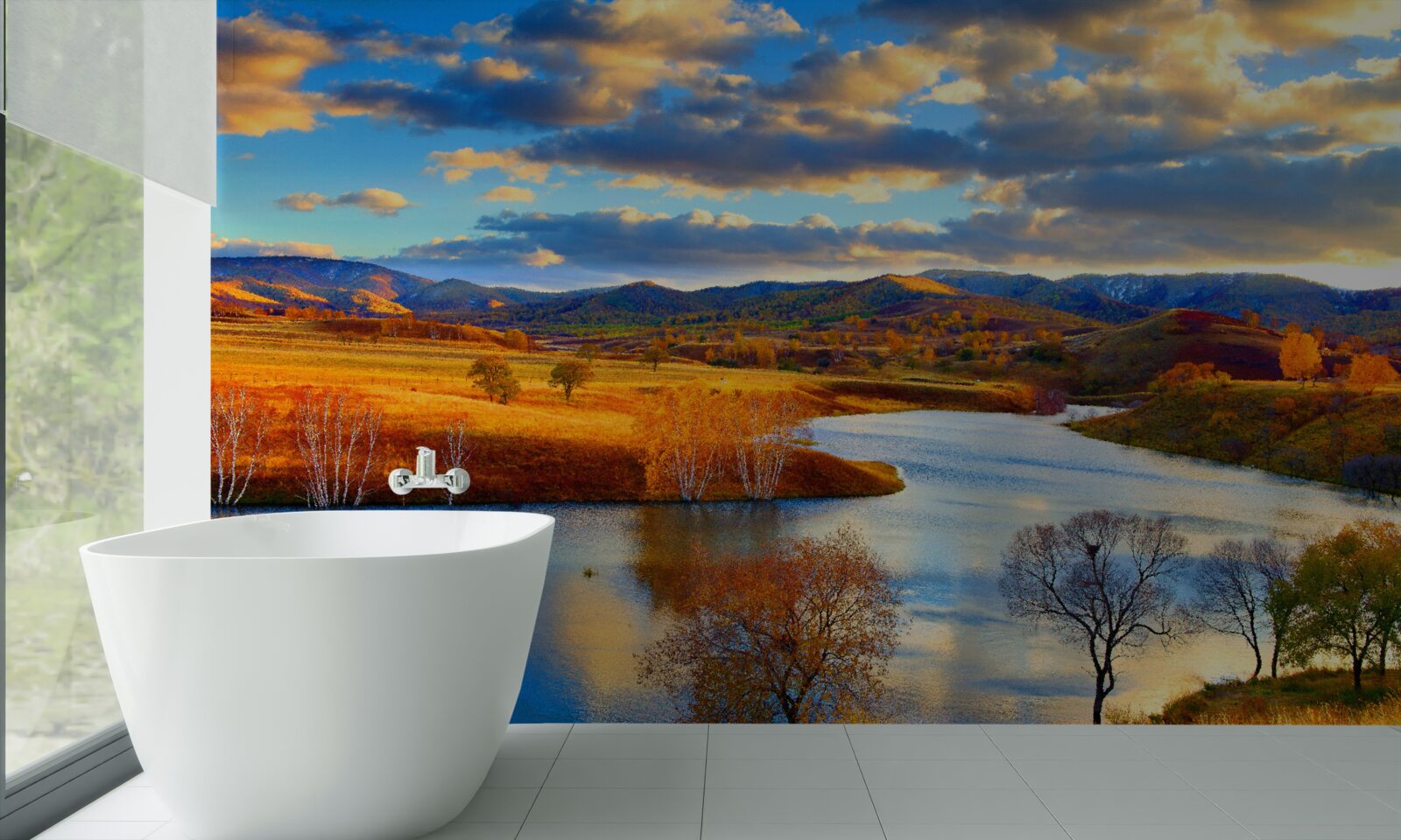 Фотошпалери пейзаж з озером восени