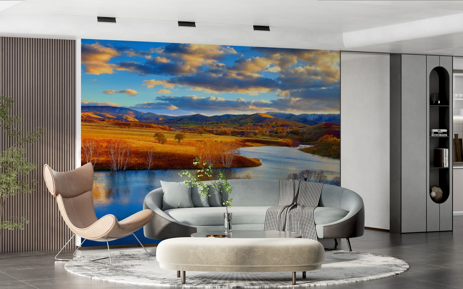 Фотошпалери пейзаж з озером восени