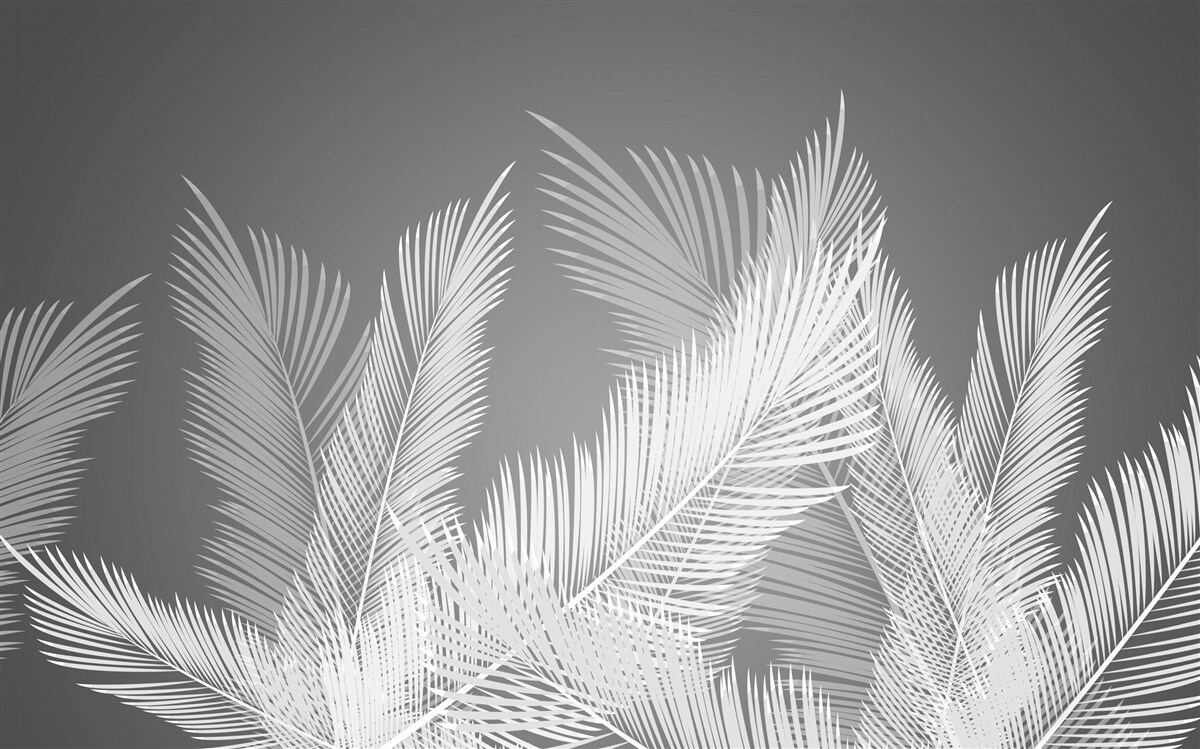 Фотошпалери перо рухається по білому листю на сірому тлі