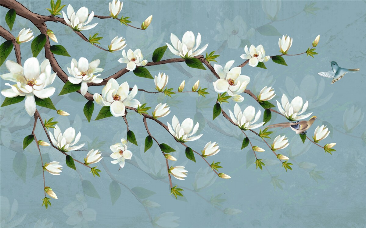 Фотошпалери істота з крилами наближається до світлих бруньок