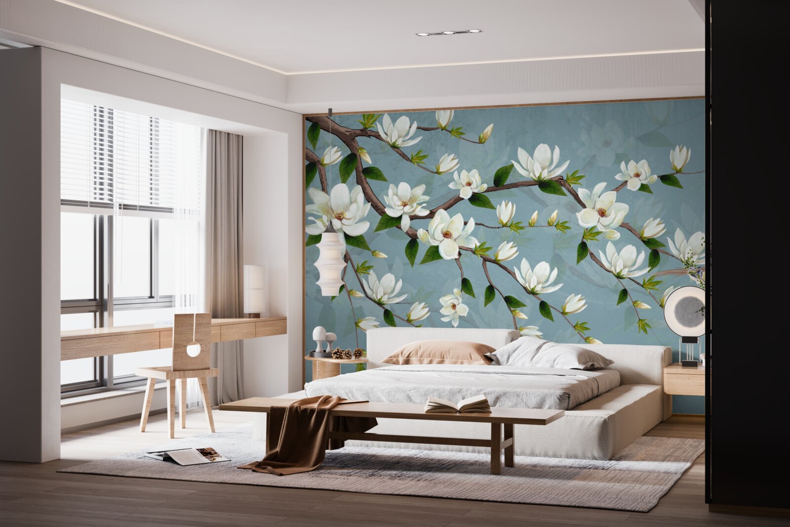 Фотошпалери істота з крилами наближається до світлих бруньок