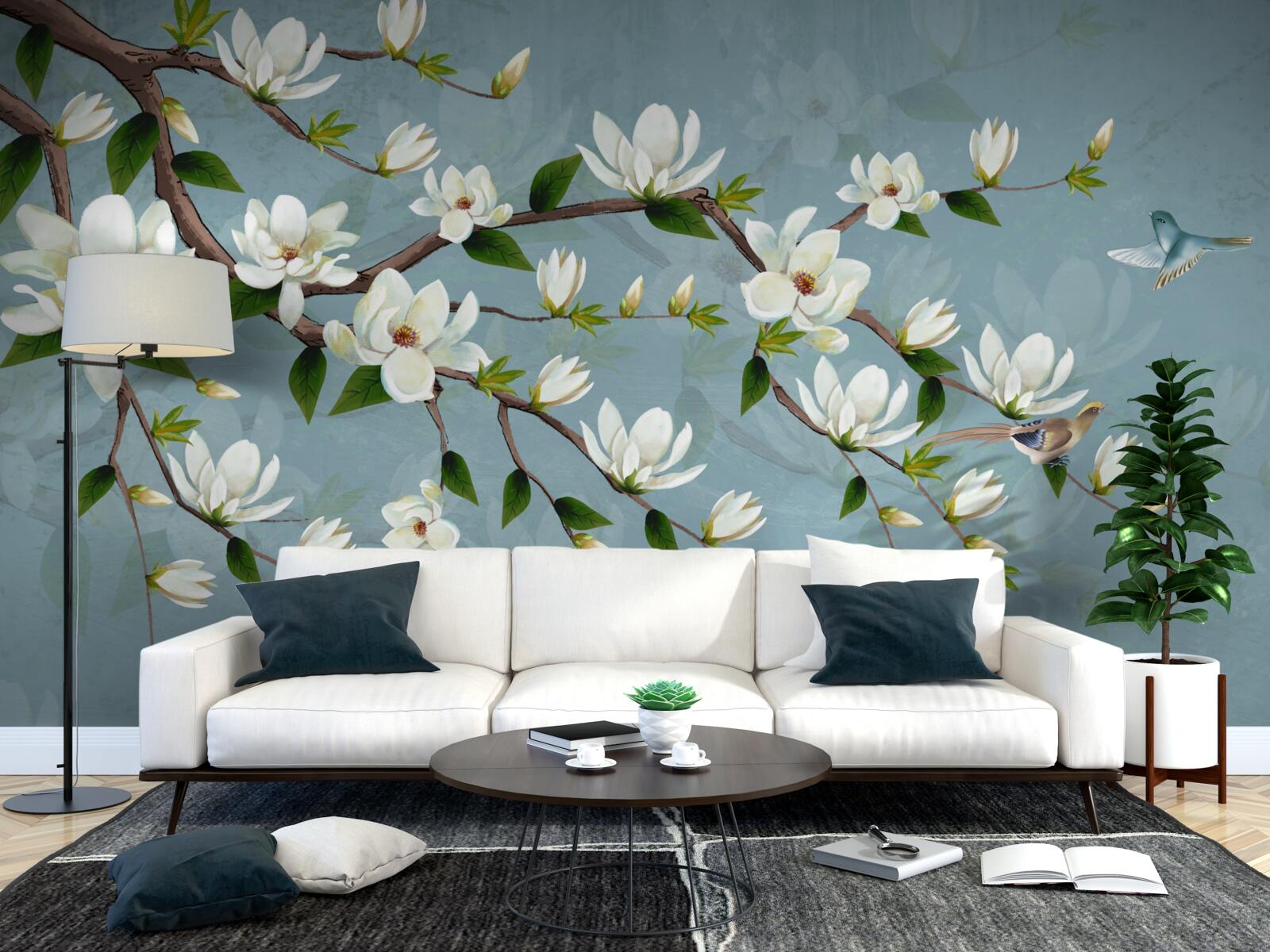 Фотошпалери істота з крилами наближається до світлих бруньок