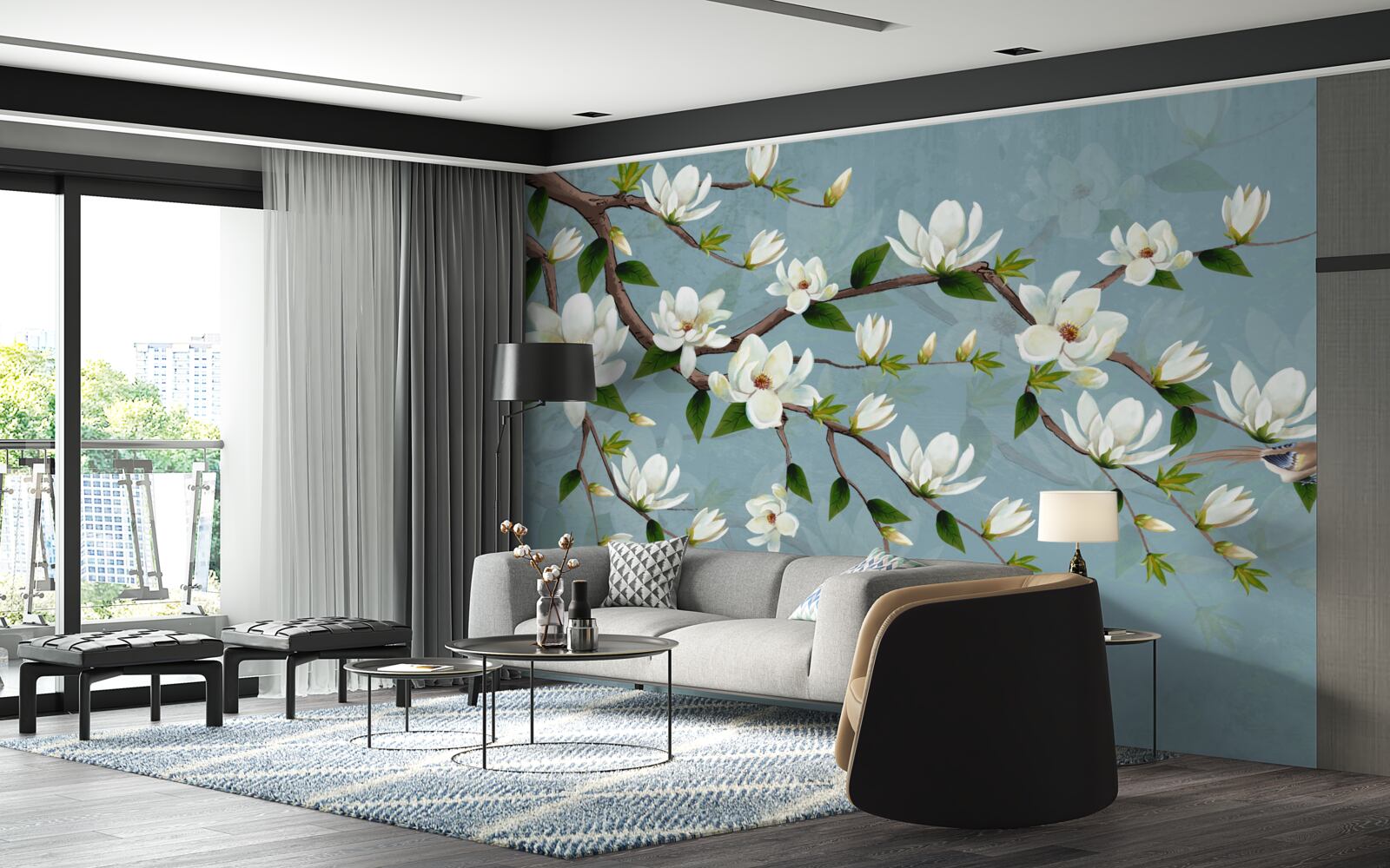 Фотошпалери істота з крилами наближається до світлих бруньок