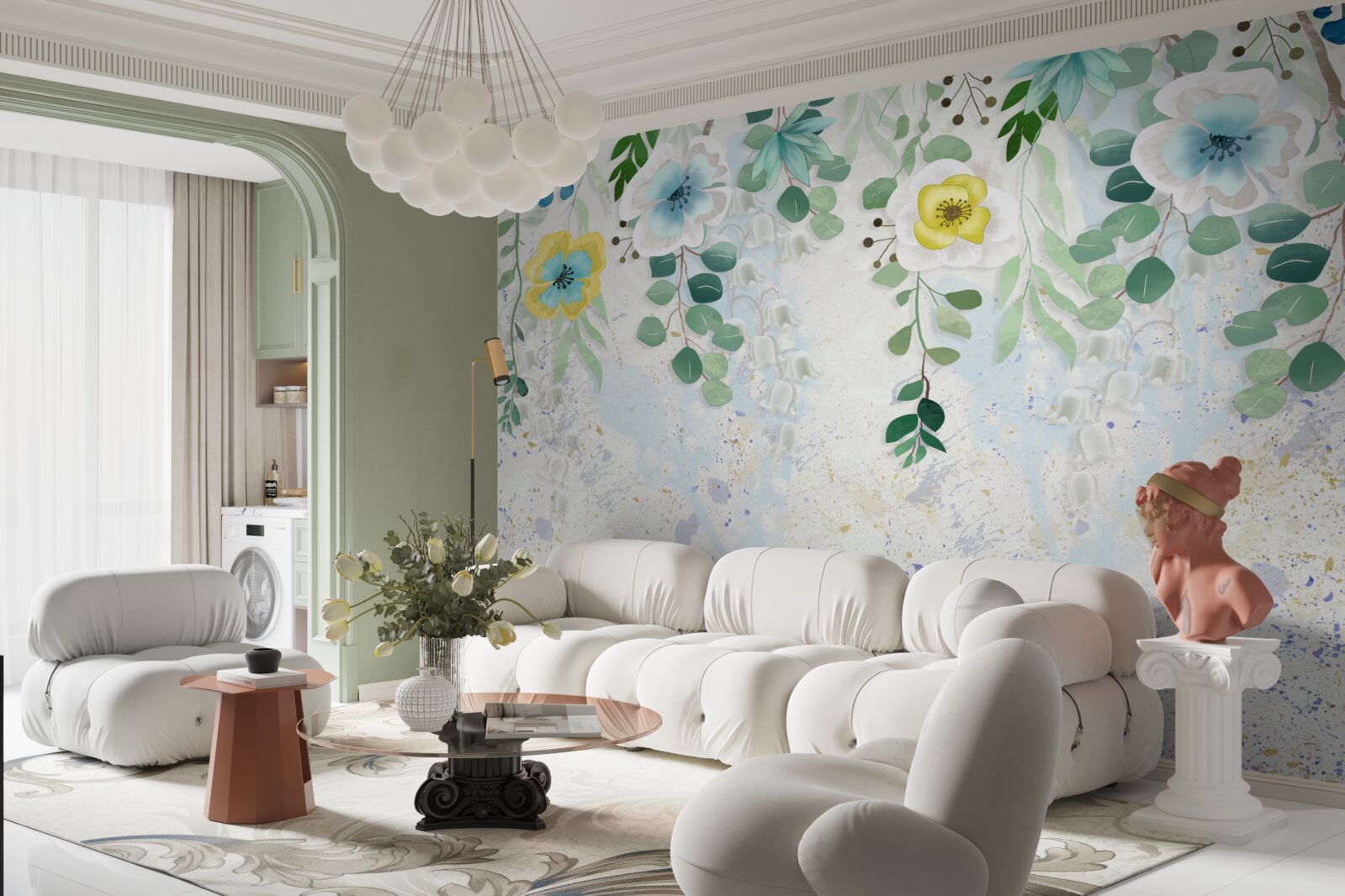 Фотошпалери ліани квітів у ніжних кольорах