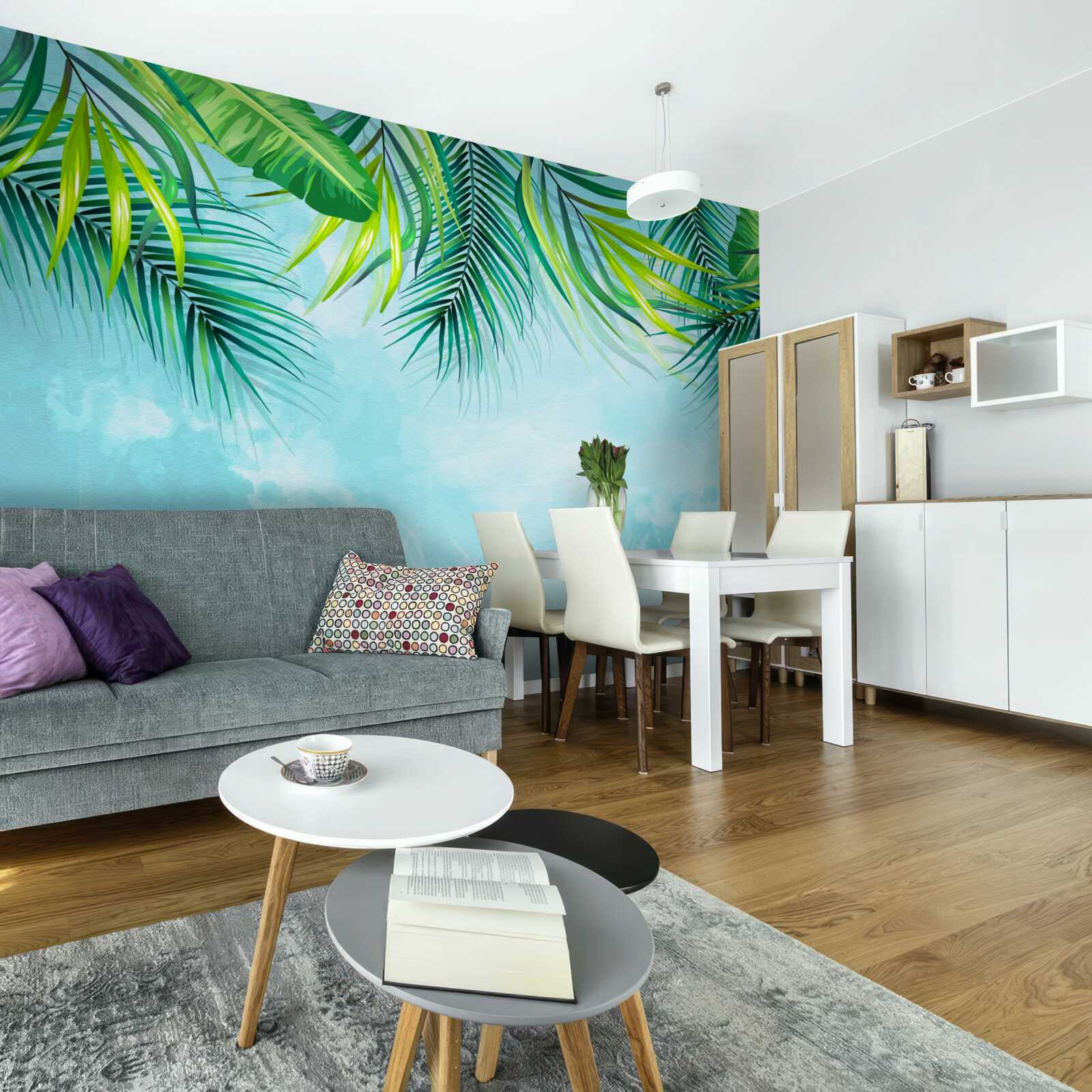 Фотошпалери тропічне листя на тлі блакитного неба