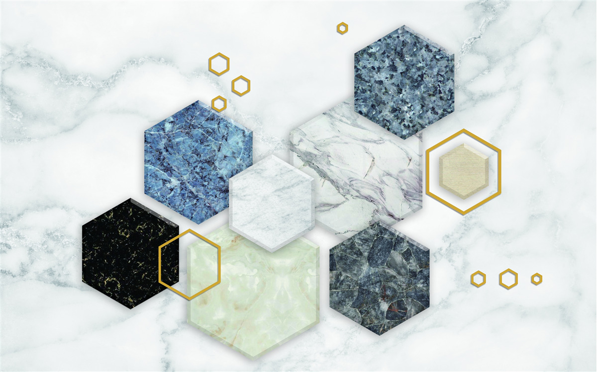 Фотошпалери п'ятикутна мозаїка на білому мармуровому тлі