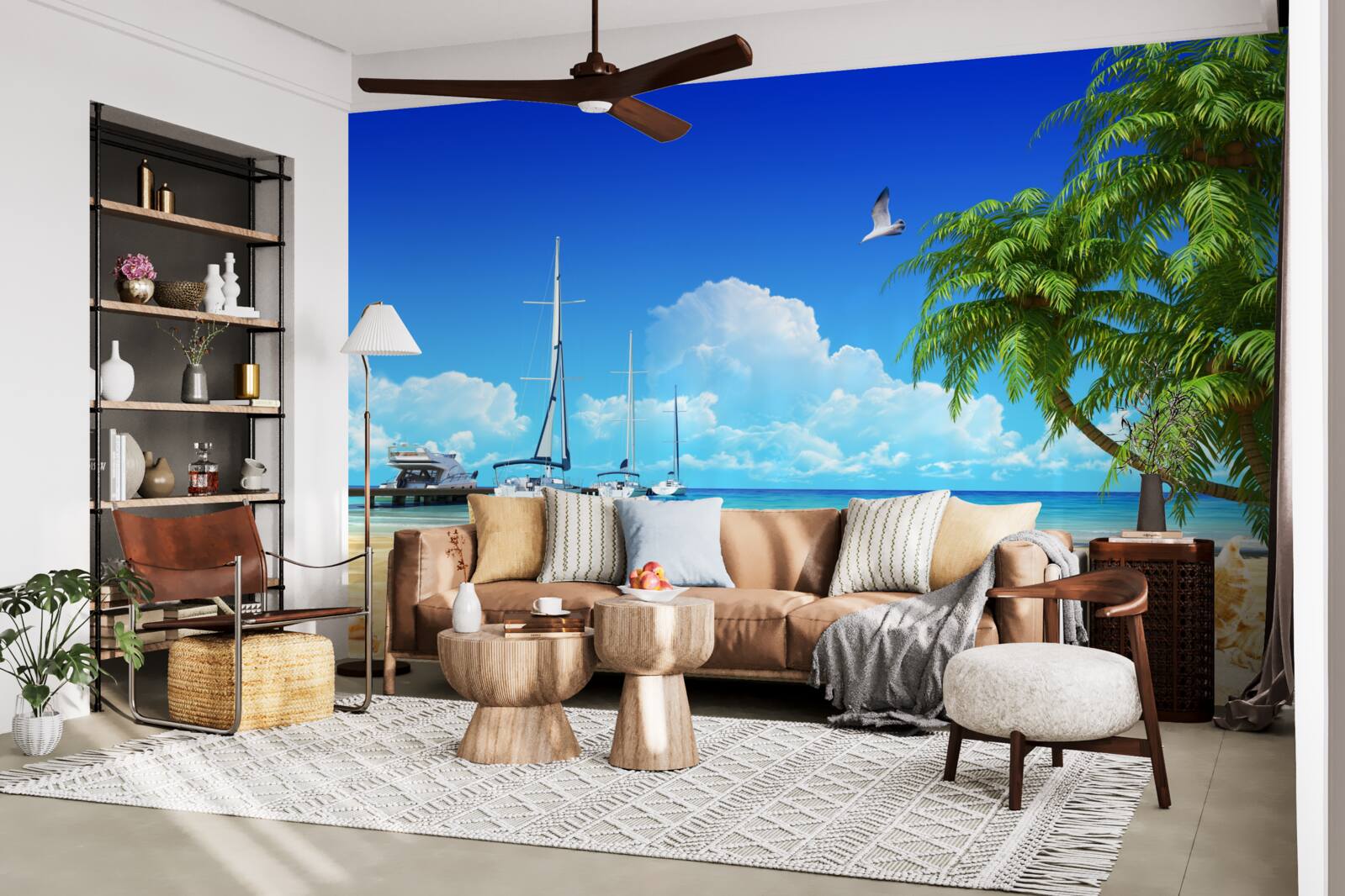 Фотошпалери човни стоять на пірсі на піщаному березі