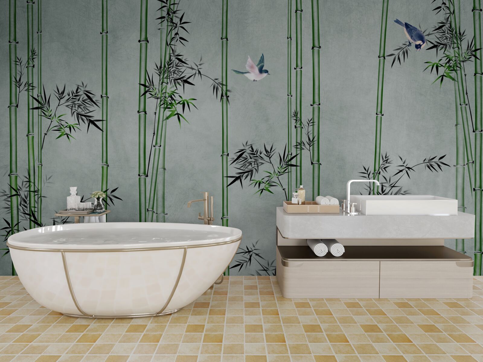 Фотошпалери бамбуковий ліс оповитий туманом