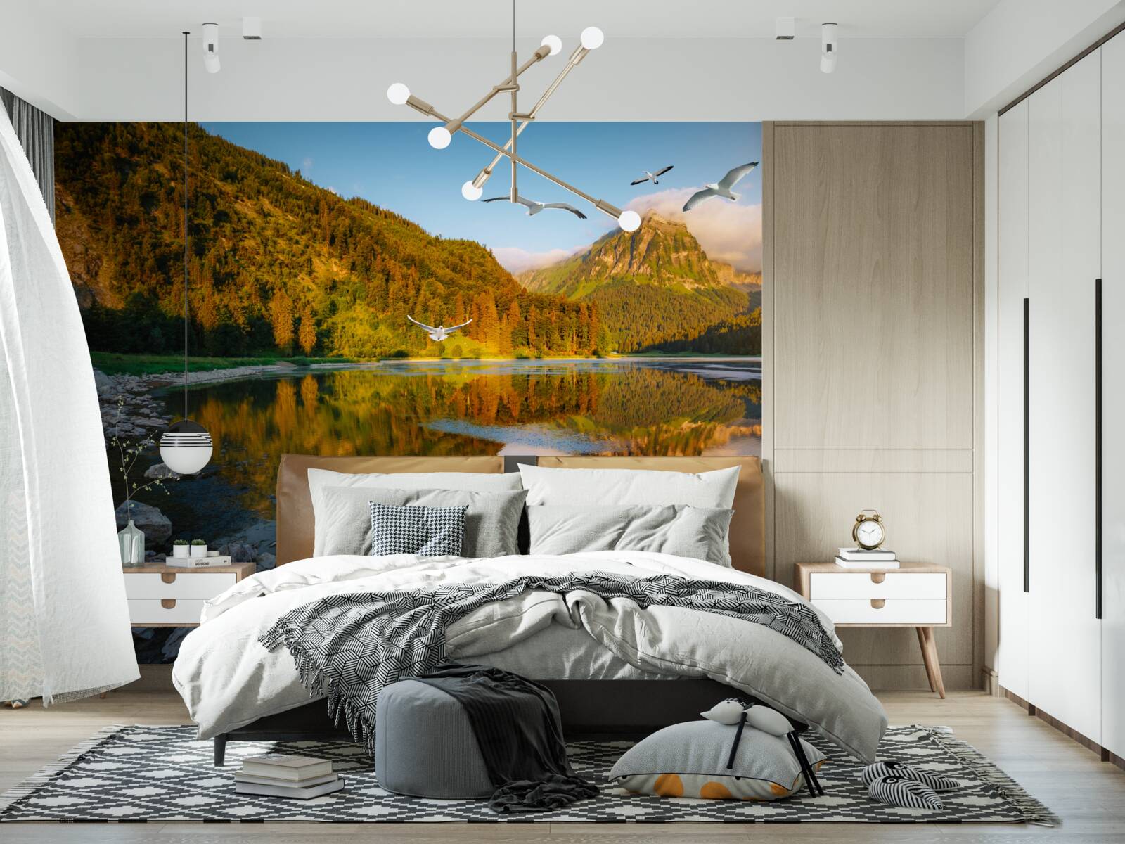 Фотошпалери птахи, що літають над гірськими водами