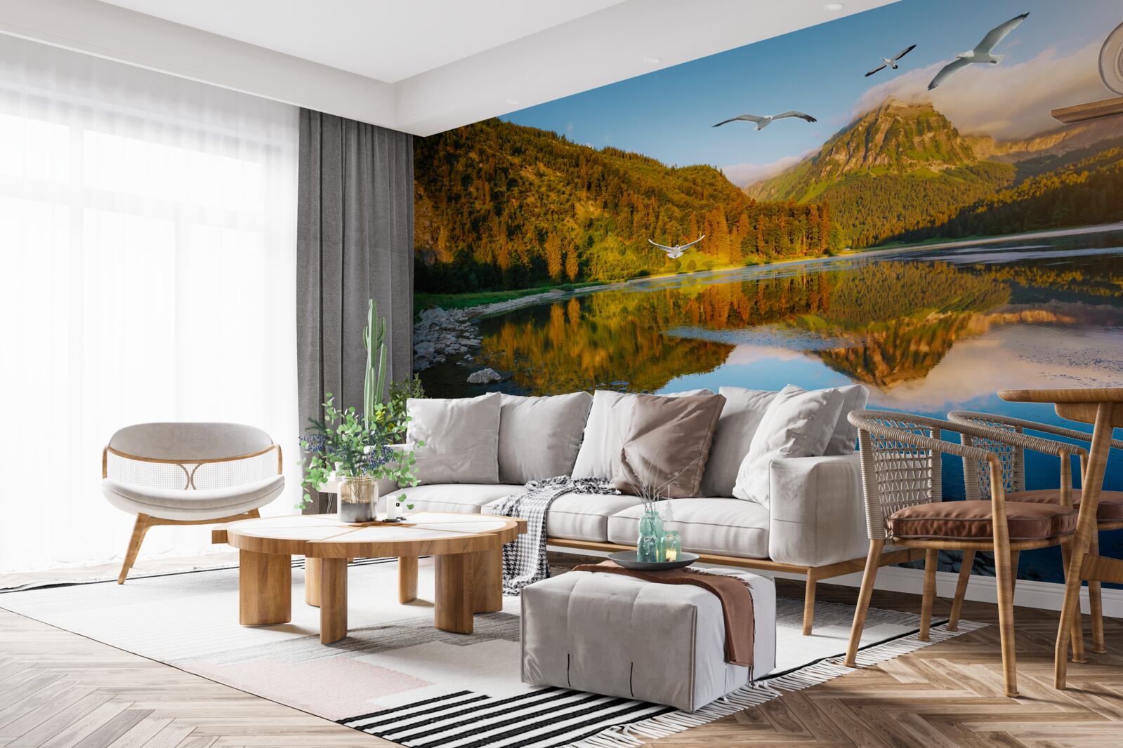 Фотошпалери птахи, що літають над гірськими водами