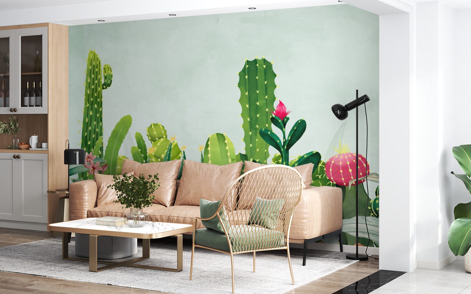 Фотошпалери блакитне небо в обрамленні кактусів