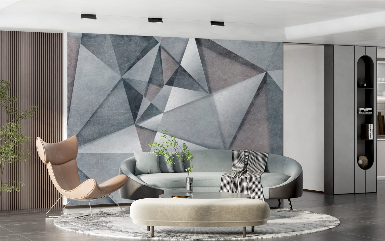 Фотошпалери сіра абстракція з трикутників