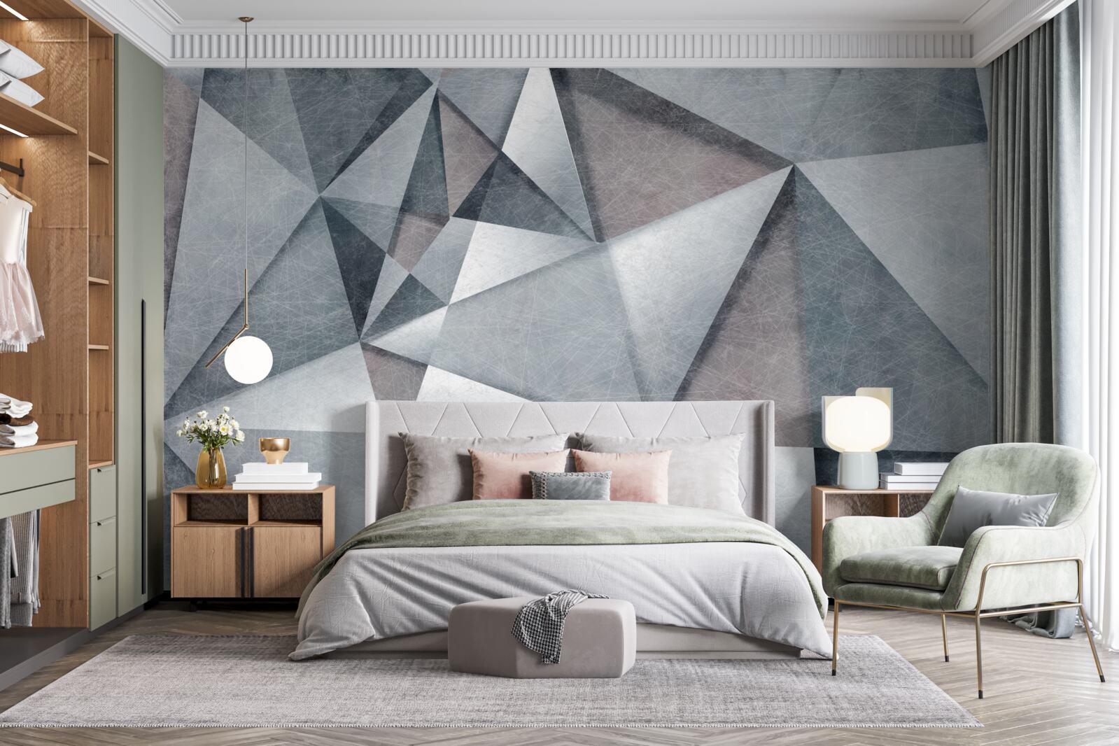 Фотошпалери сіра абстракція з трикутників