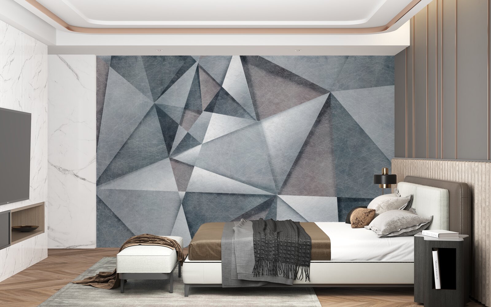 Фотошпалери сіра абстракція з трикутників