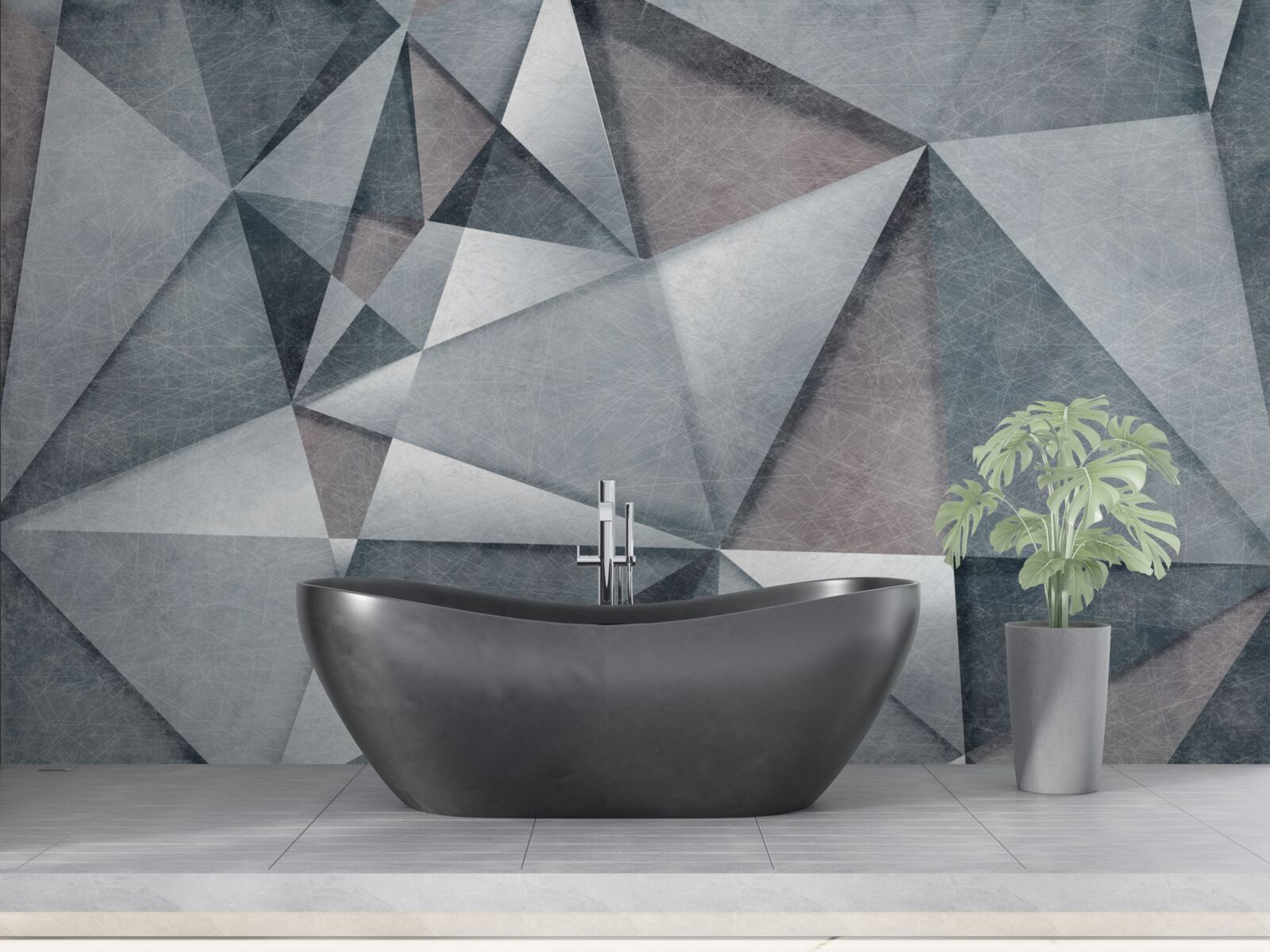 Фотошпалери сіра абстракція з трикутників