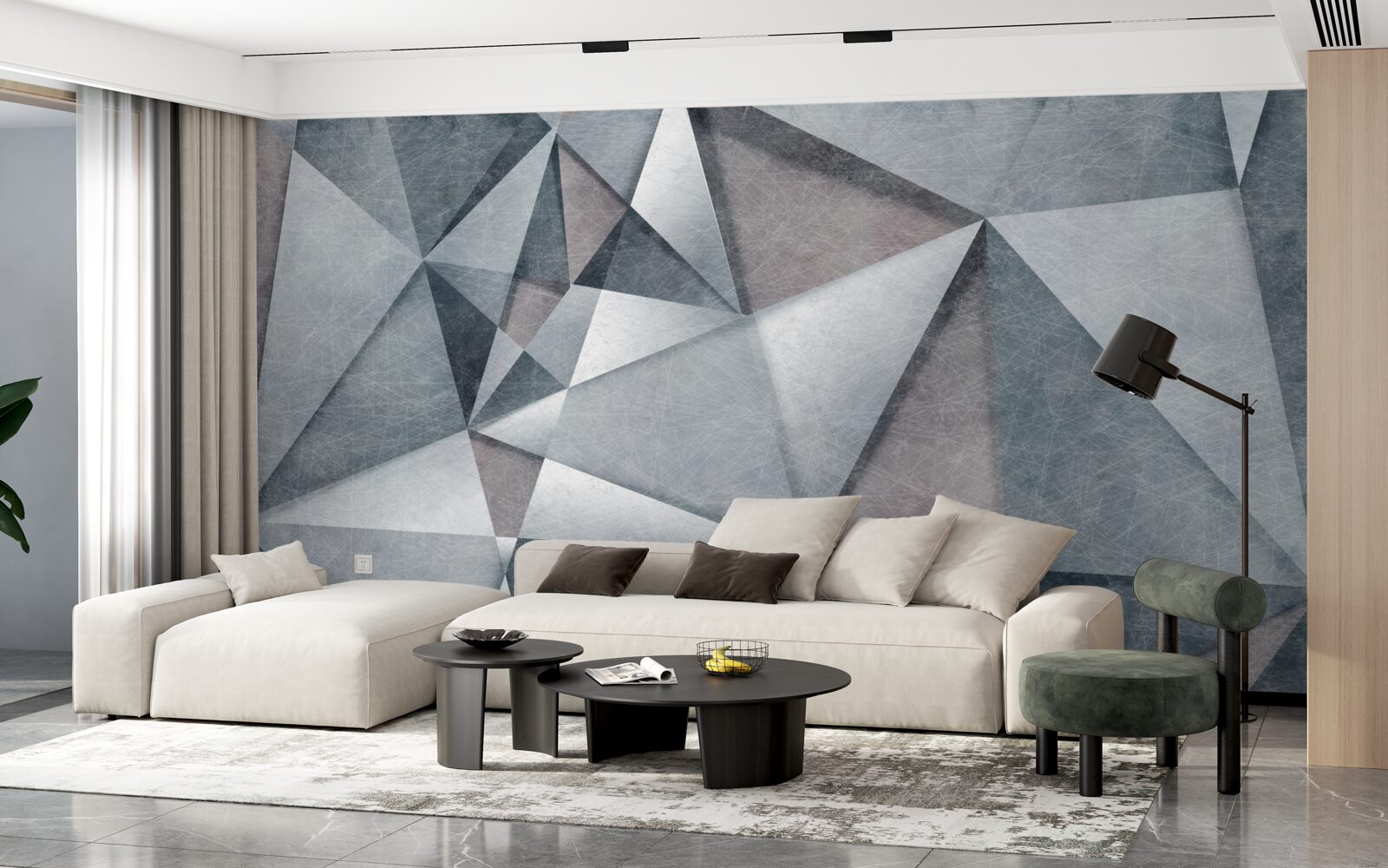 Фотошпалери сіра абстракція з трикутників