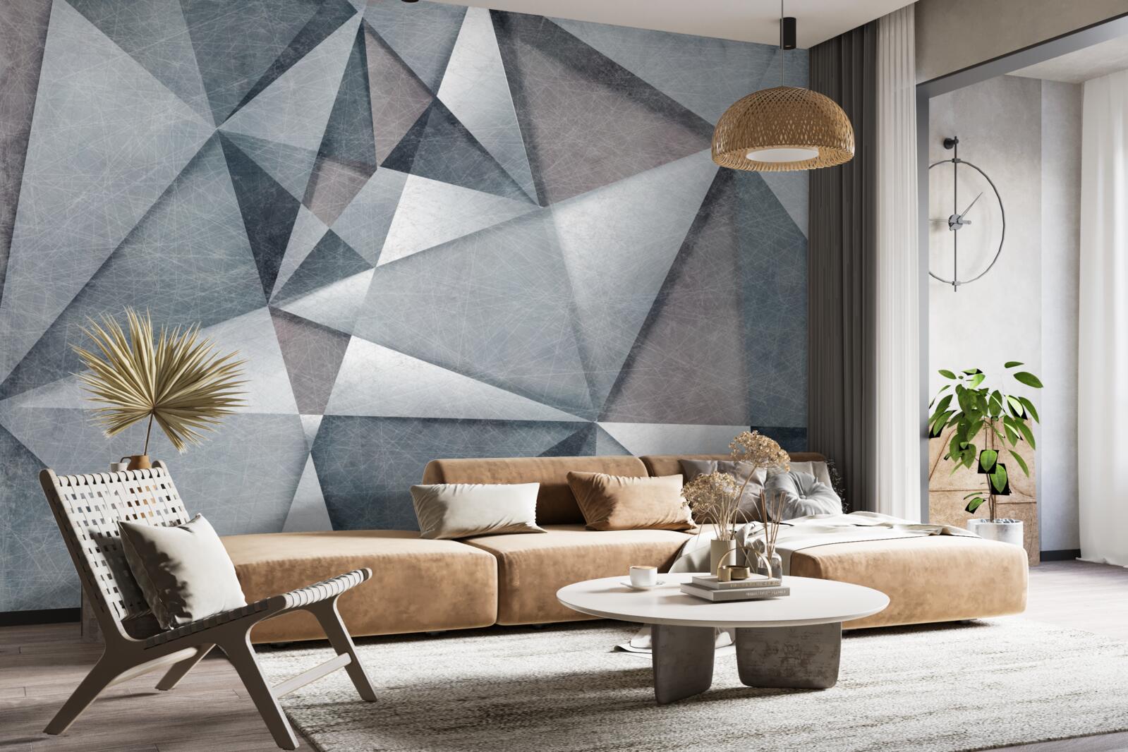 Фотошпалери сіра абстракція з трикутників