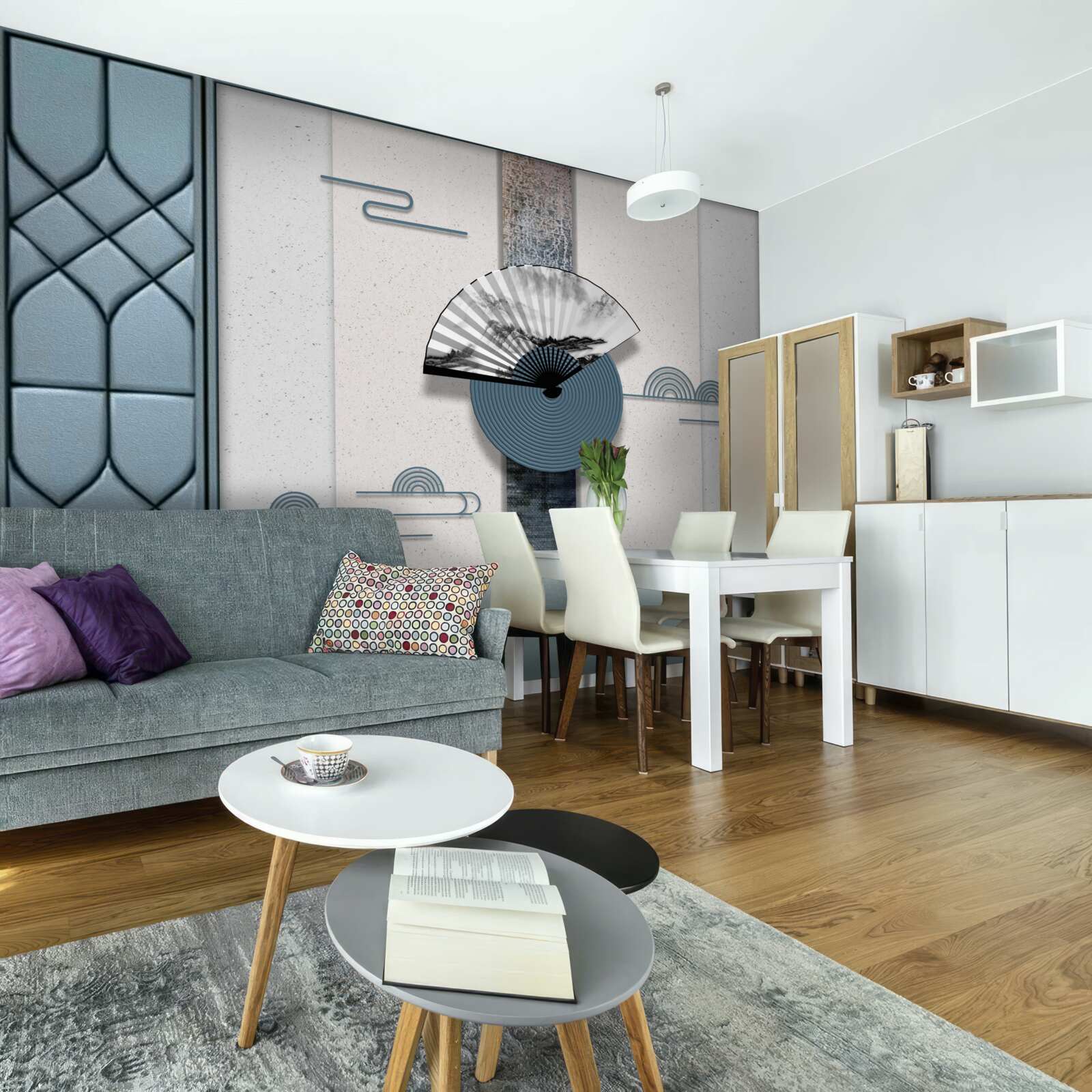 Фотошпалери чорно-біле віяло на тлі хмарного неба