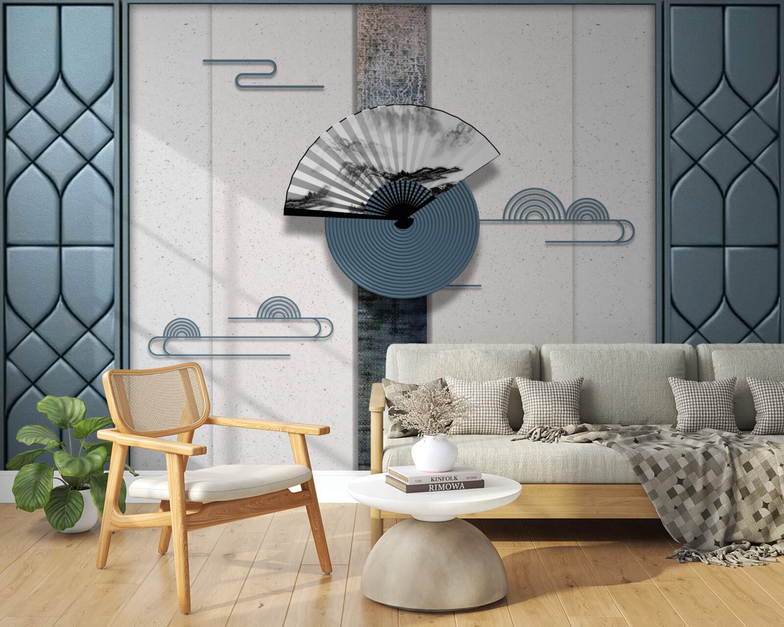 Фотошпалери чорно-біле віяло на тлі хмарного неба