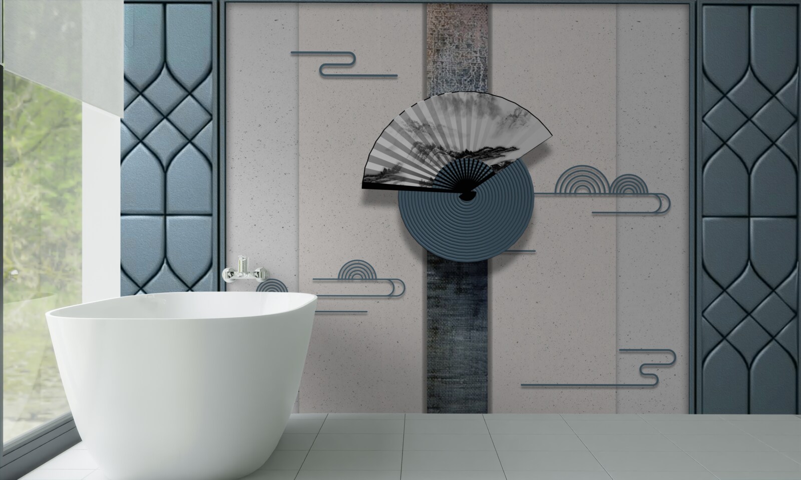 Фотошпалери чорно-біле віяло на тлі хмарного неба