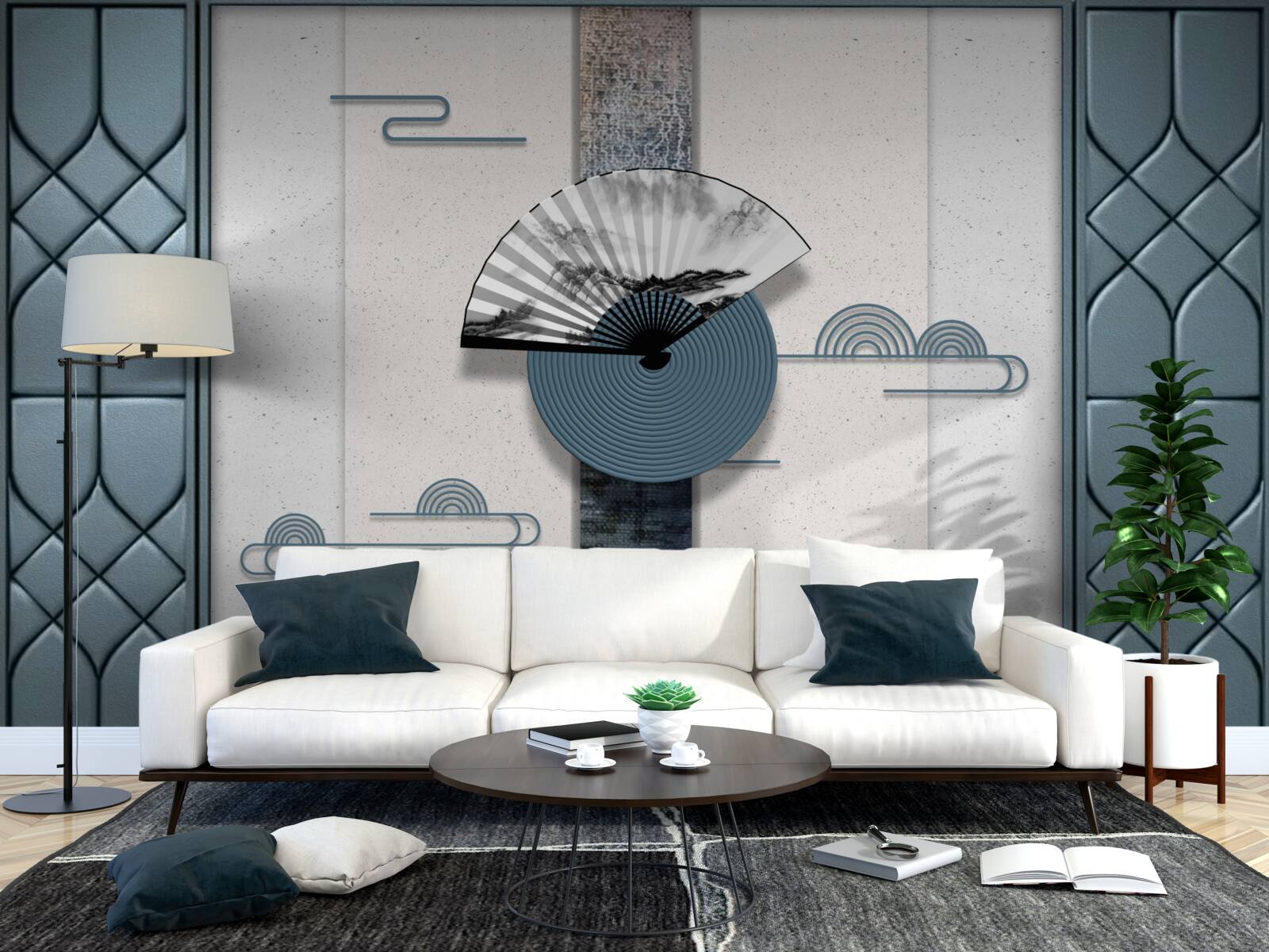 Фотошпалери чорно-біле віяло на тлі хмарного неба