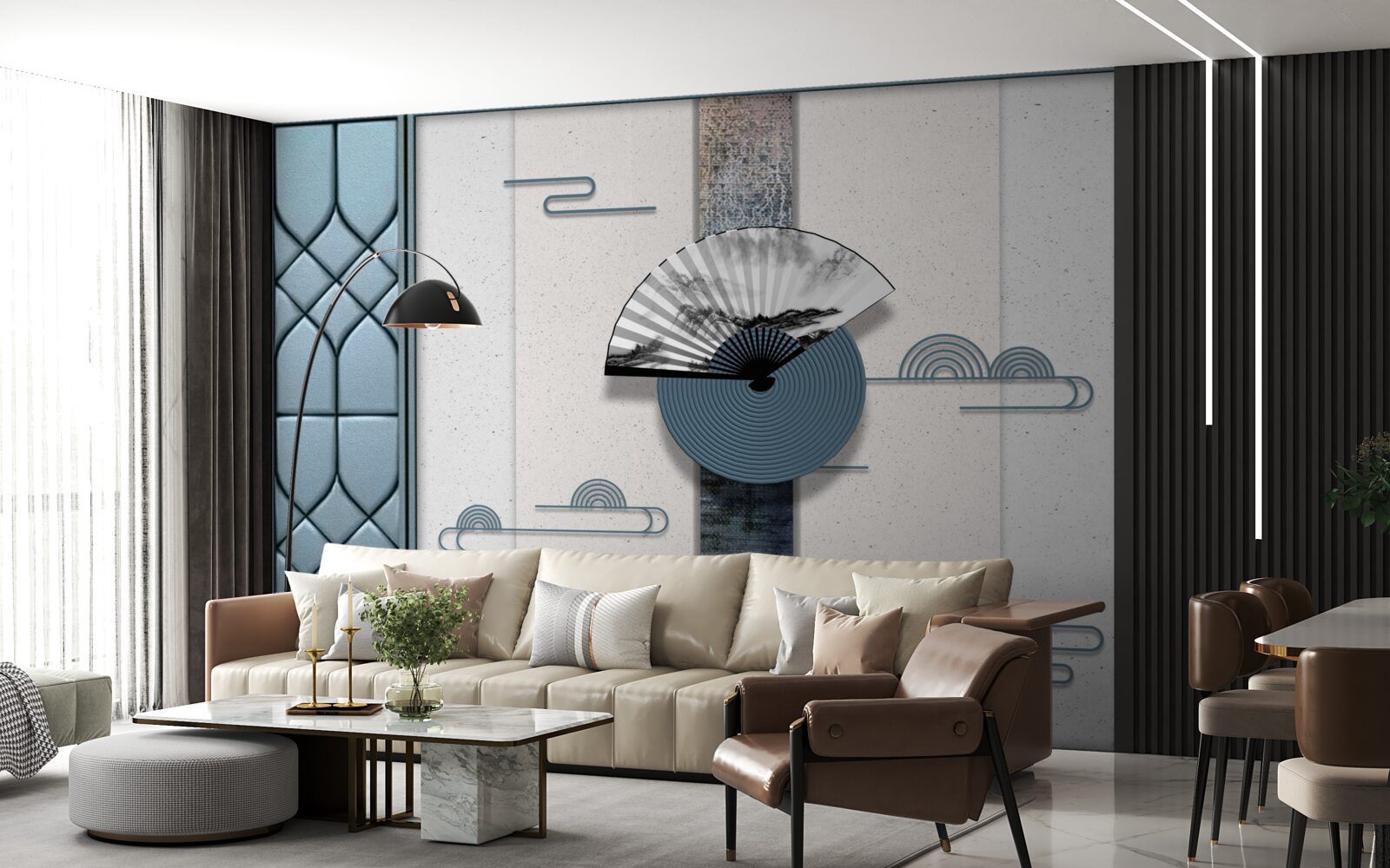 Фотошпалери чорно-біле віяло на тлі хмарного неба