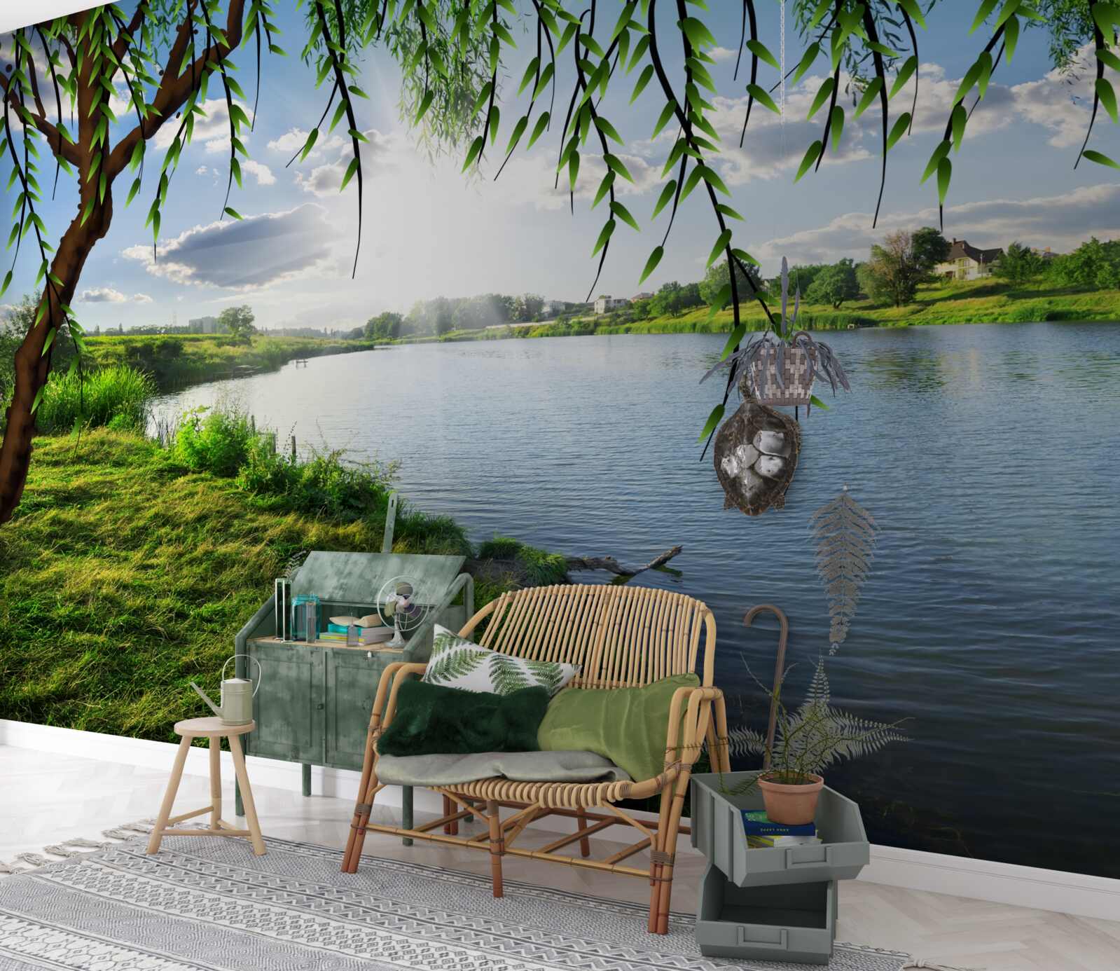 Фотошпалери краса верби біля берега спокійної води