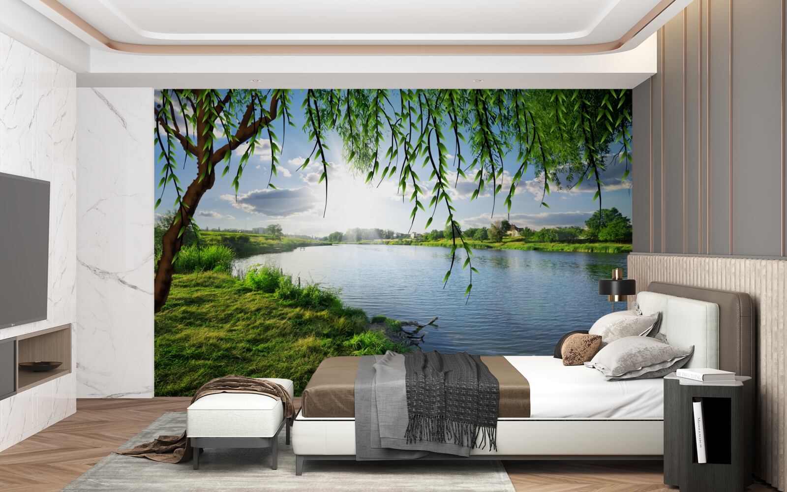 Фотошпалери краса верби біля берега спокійної води