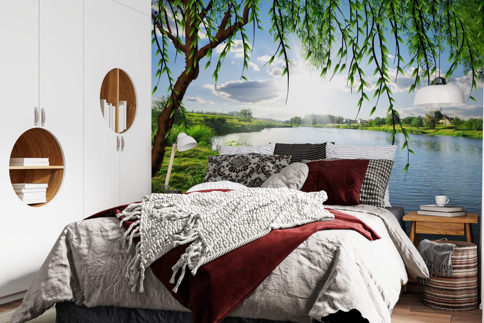 Фотошпалери краса верби біля берега спокійної води