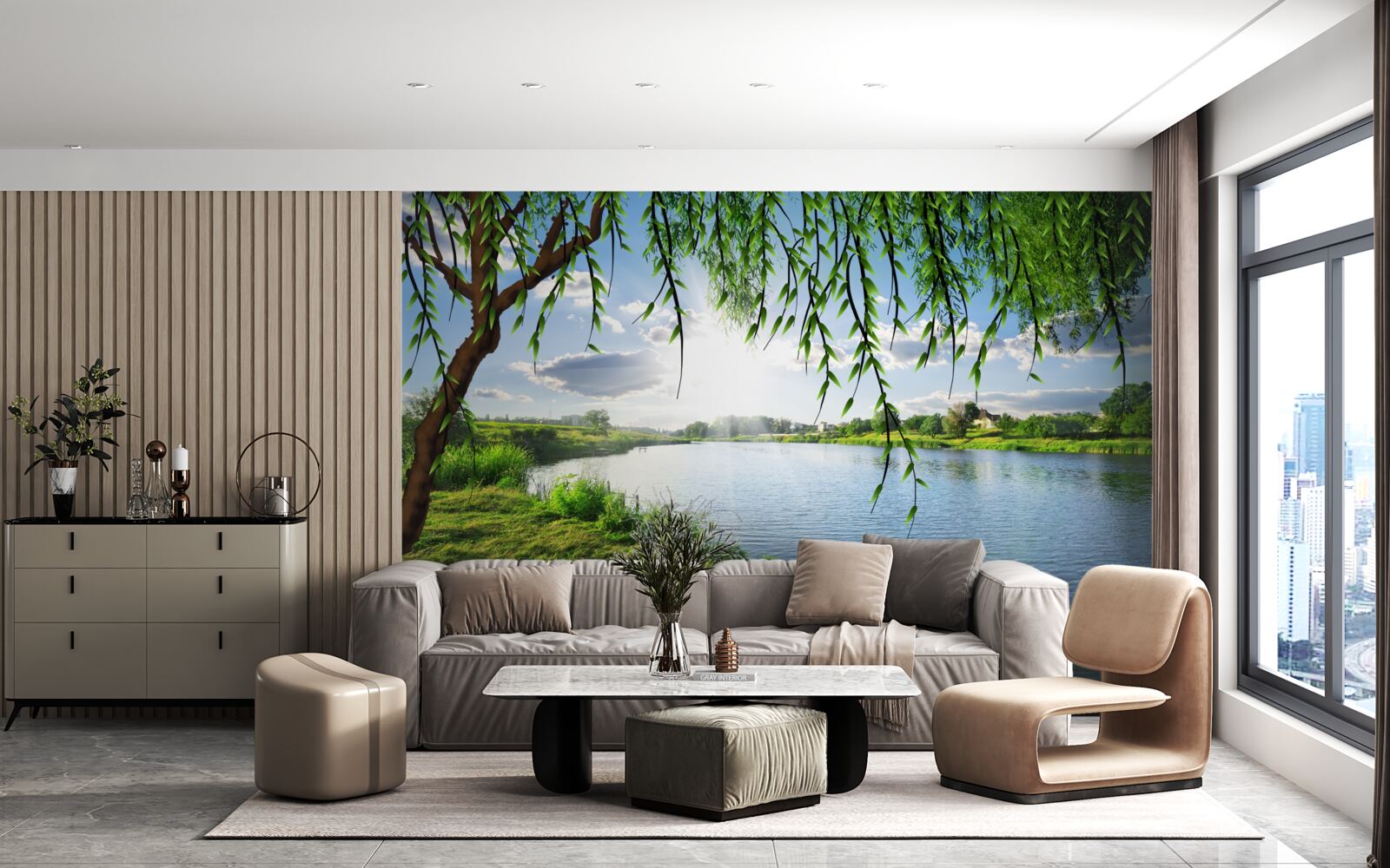 Фотошпалери краса верби біля берега спокійної води