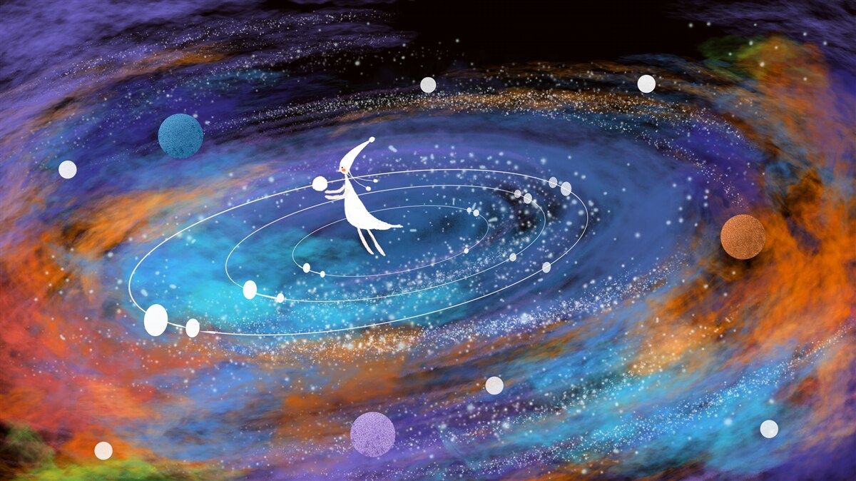 Фотошпалери дівчина в оточенні планет