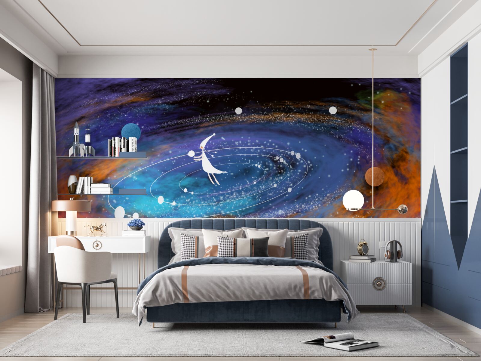 Фотошпалери дівчина в оточенні планет