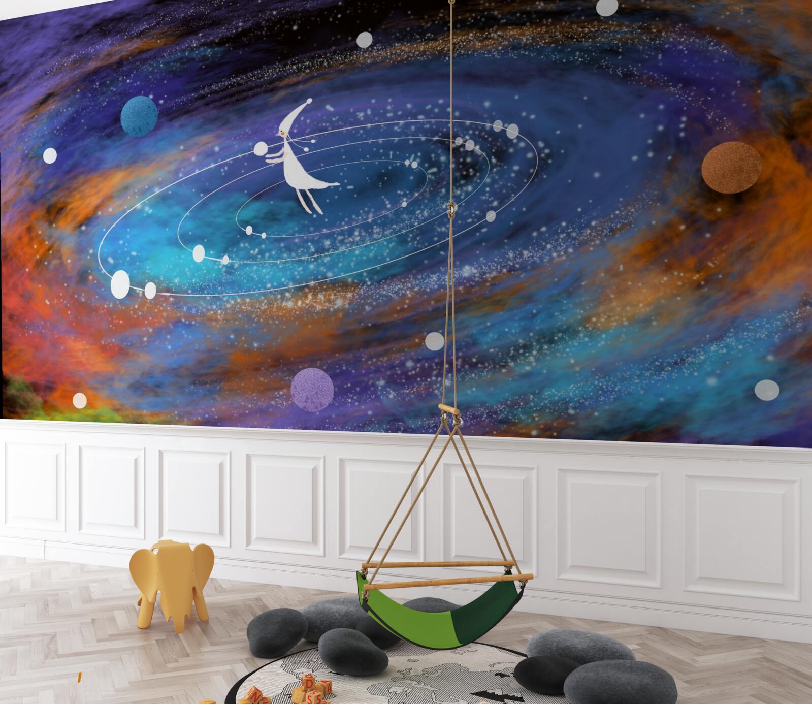 Фотошпалери дівчина в оточенні планет