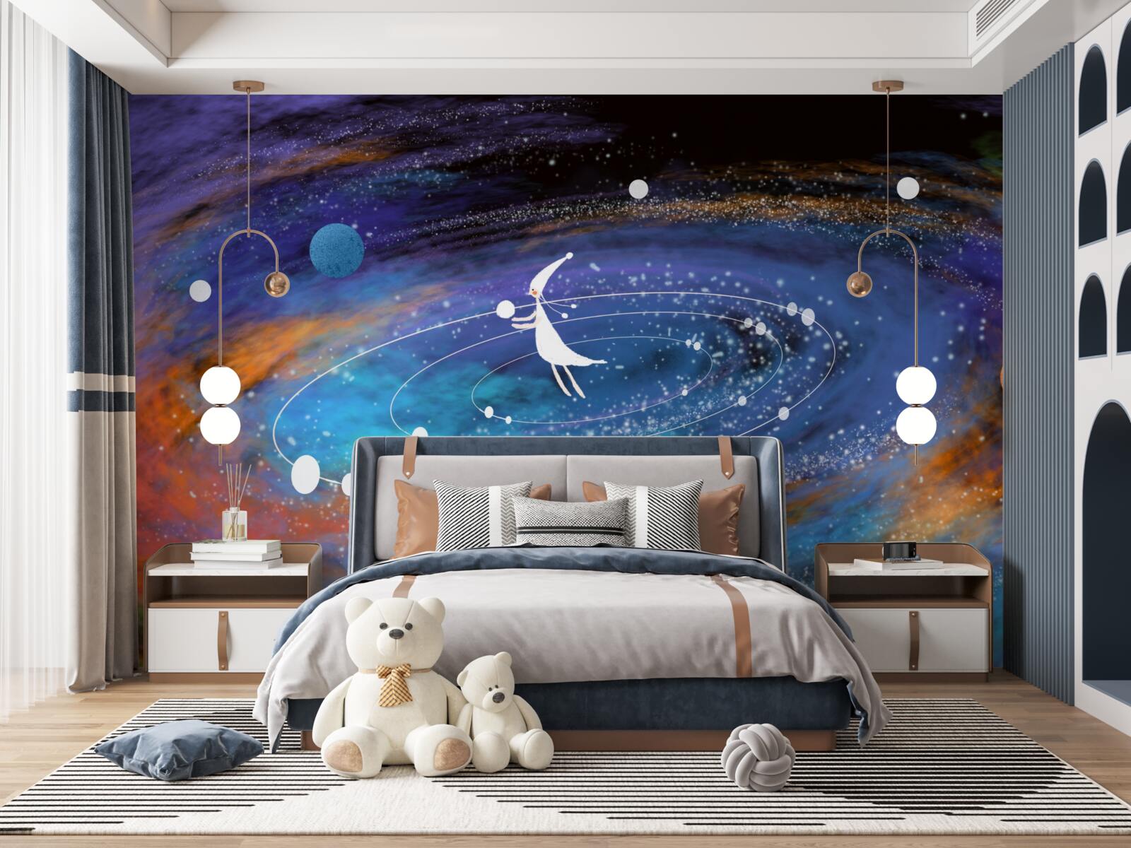 Фотошпалери дівчина в оточенні планет