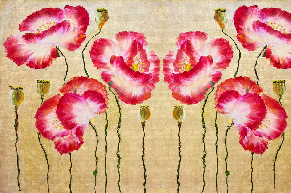 Фотошпалери бутони та квіти маку у відтінках червоного та білого