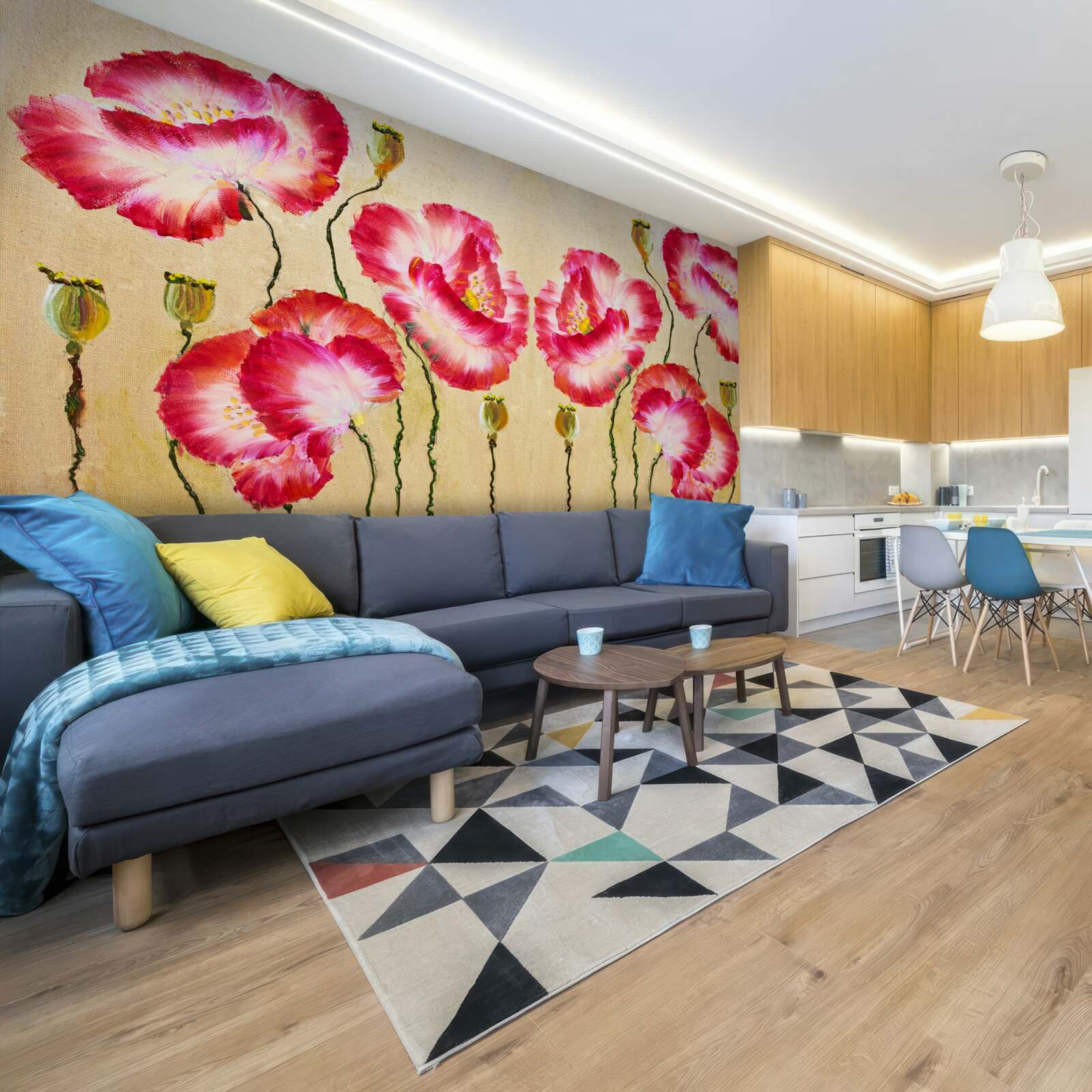 Фотошпалери бутони та квіти маку у відтінках червоного та білого