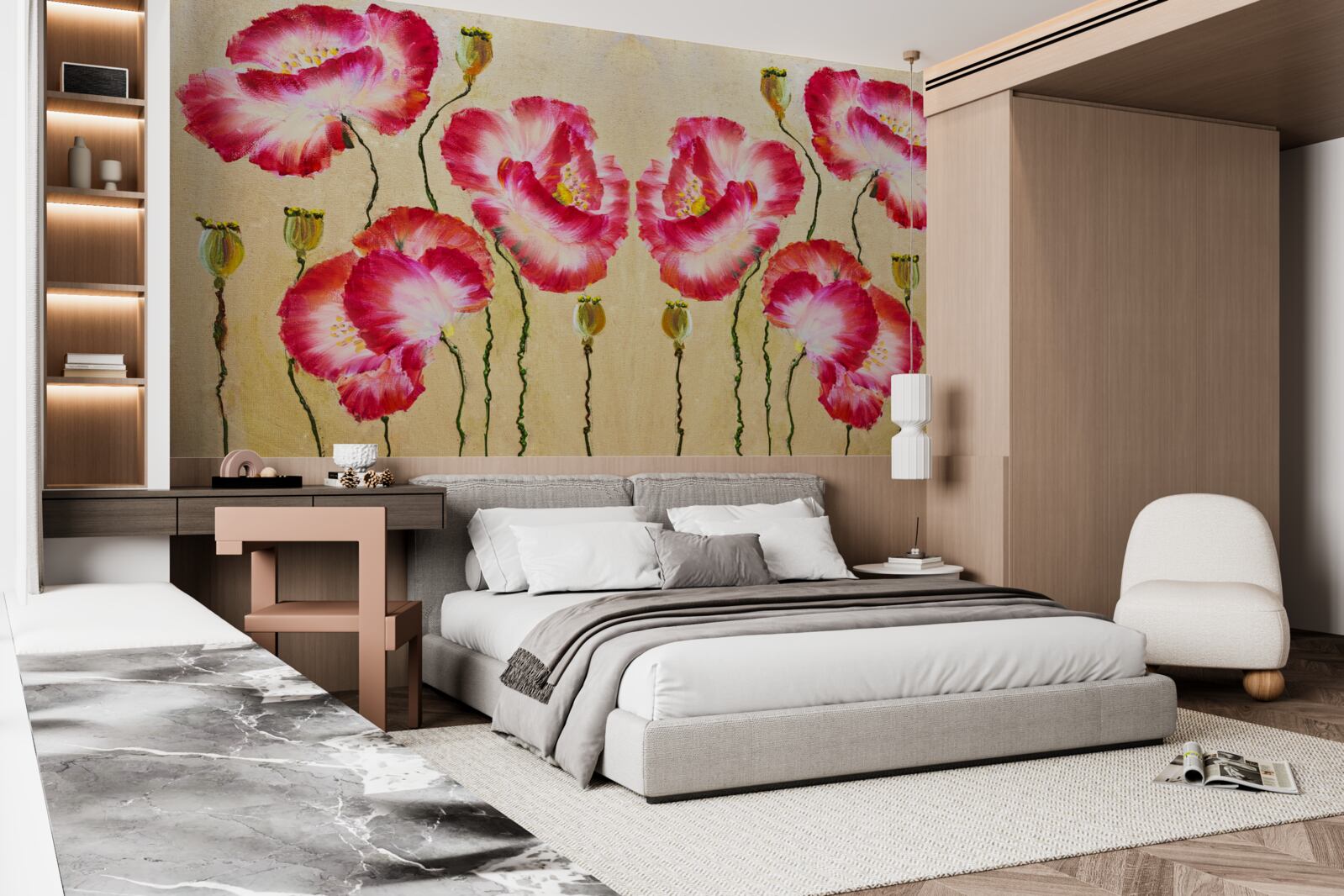 Фотошпалери бутони та квіти маку у відтінках червоного та білого