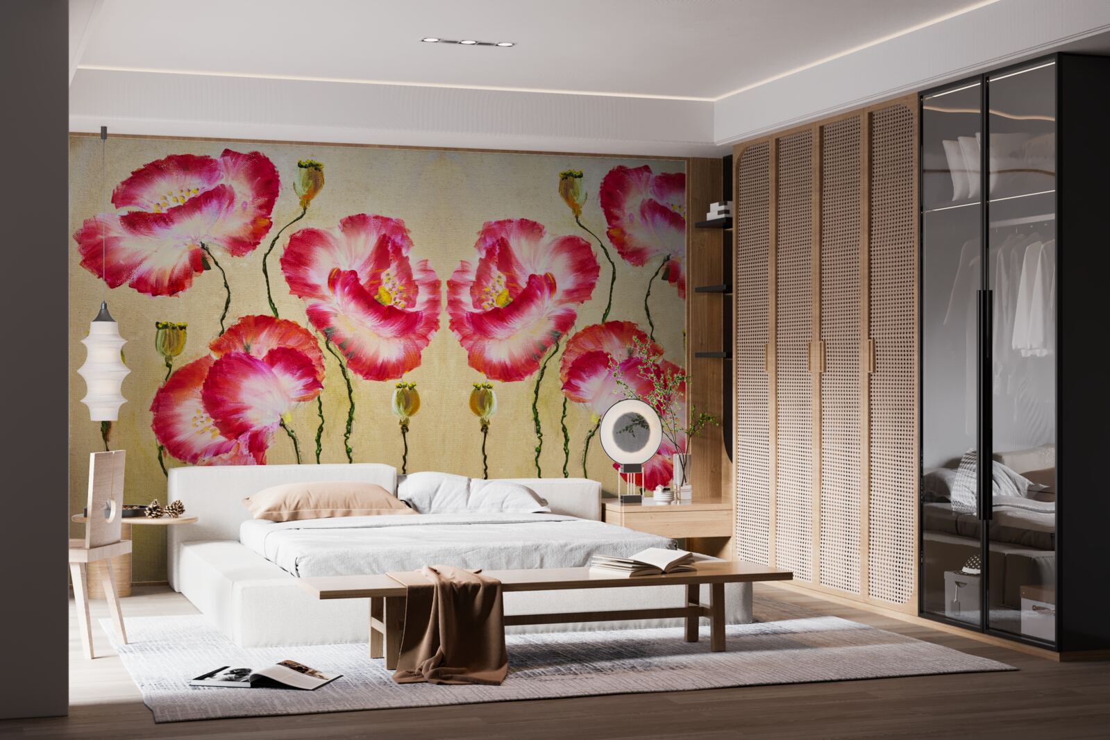 Фотошпалери бутони та квіти маку у відтінках червоного та білого