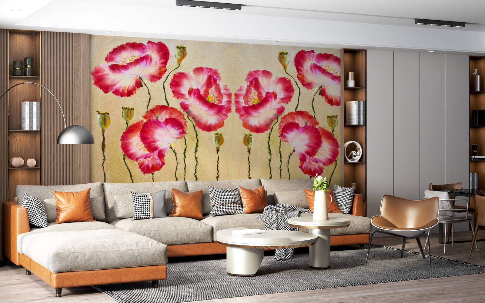 Фотошпалери бутони та квіти маку у відтінках червоного та білого