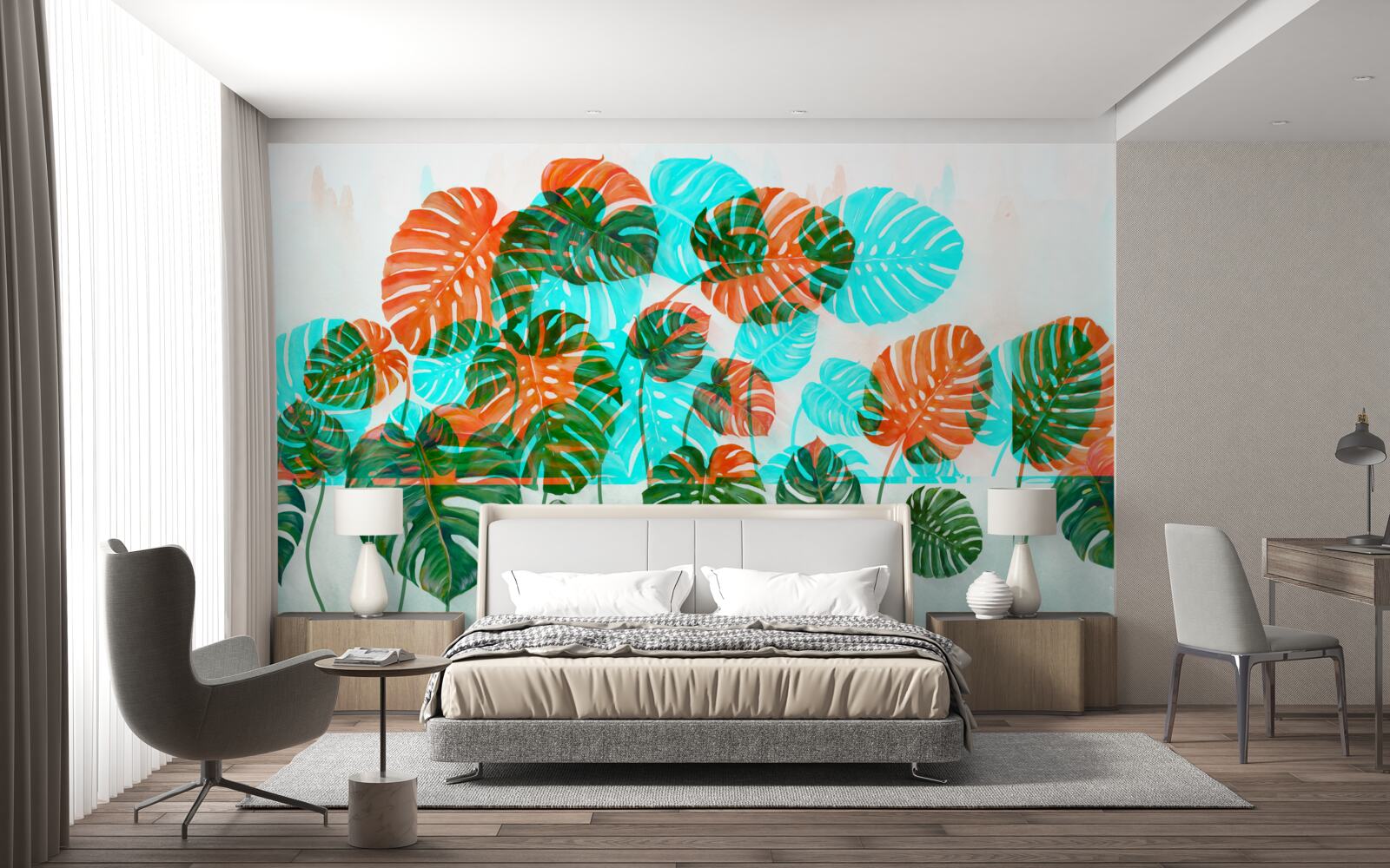 Фотошпалери монстера з зеленим листям