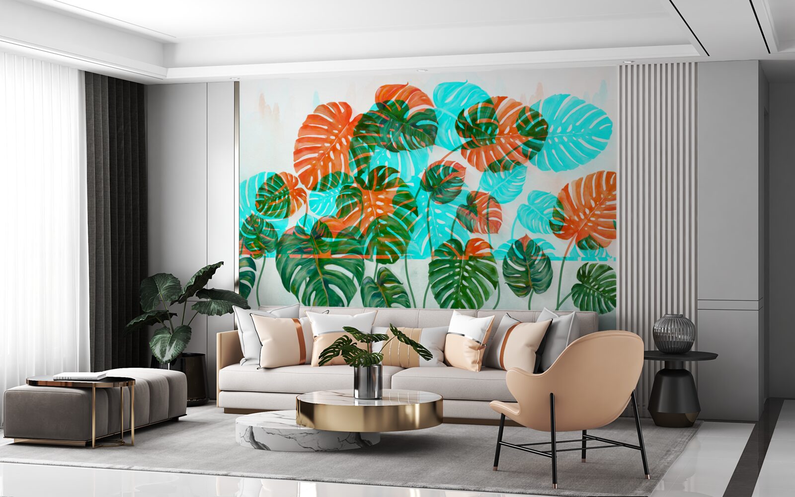 Фотошпалери монстера з зеленим листям