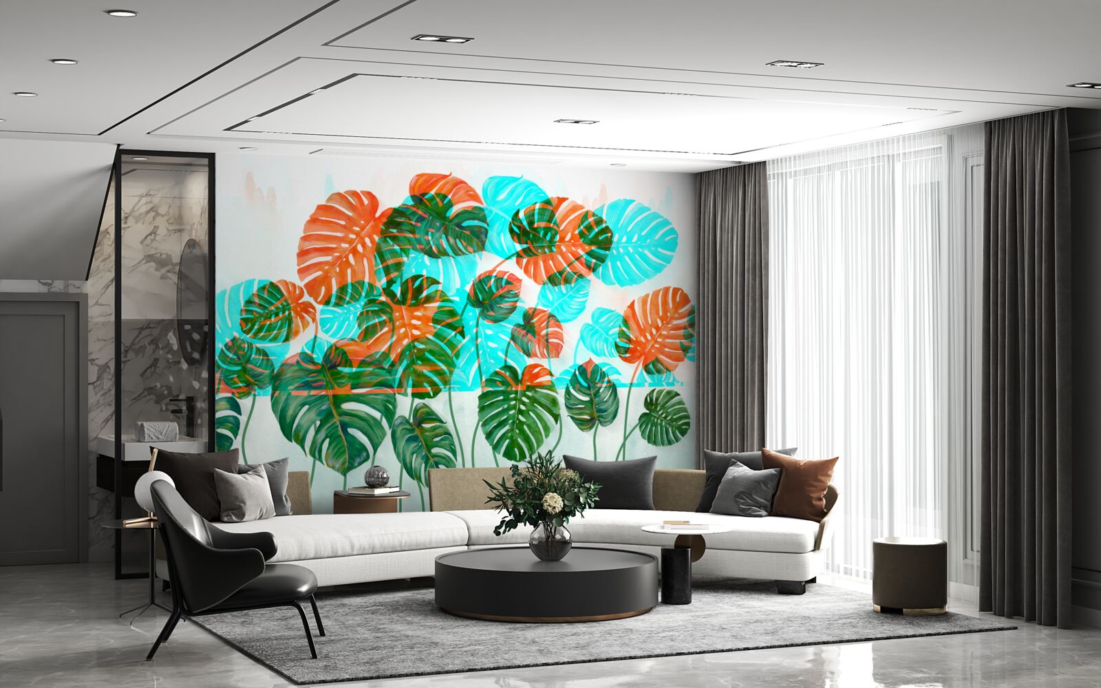 Фотошпалери монстера з зеленим листям