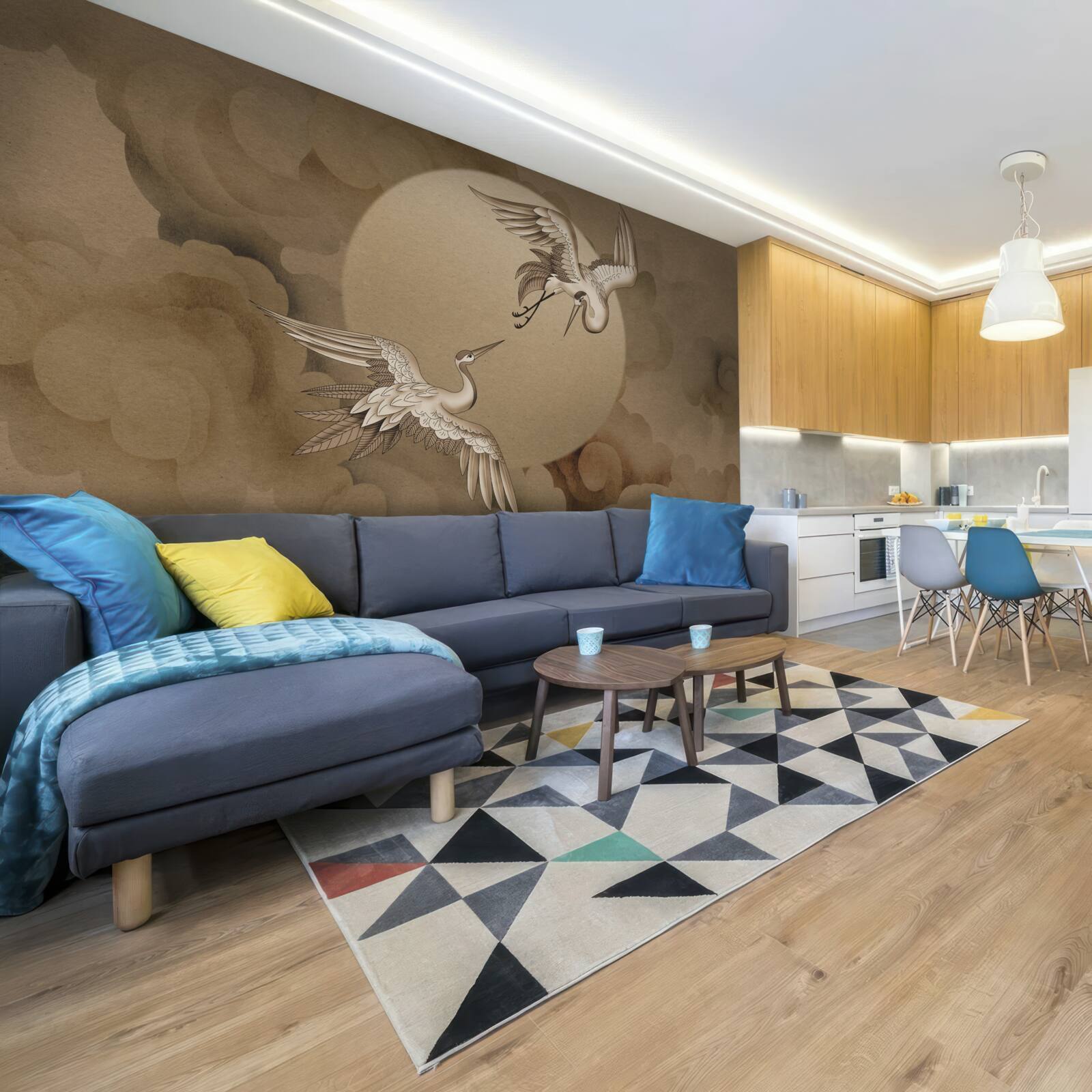 Фотошпалери танець журавлів під хмарами