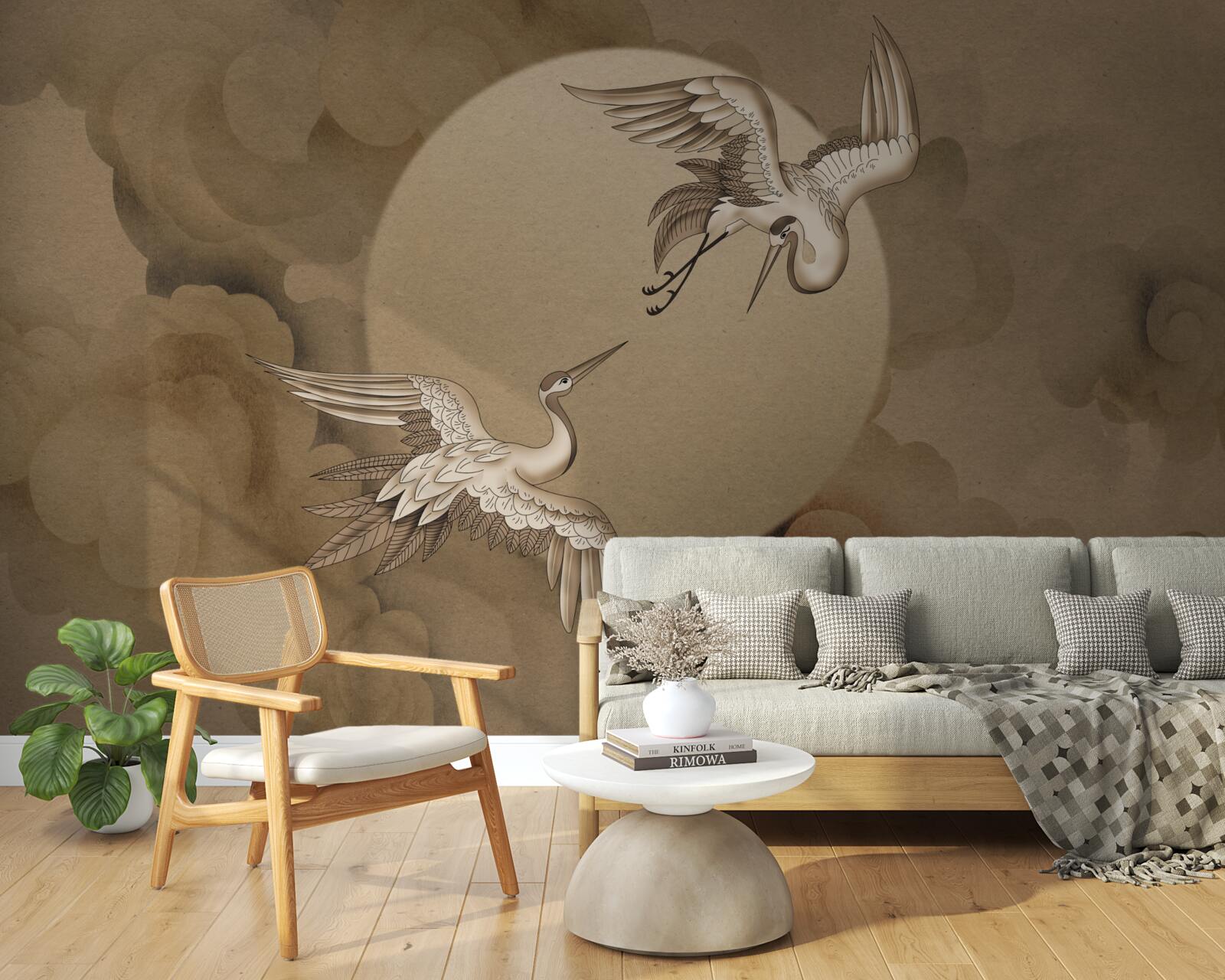 Фотошпалери танець журавлів під хмарами