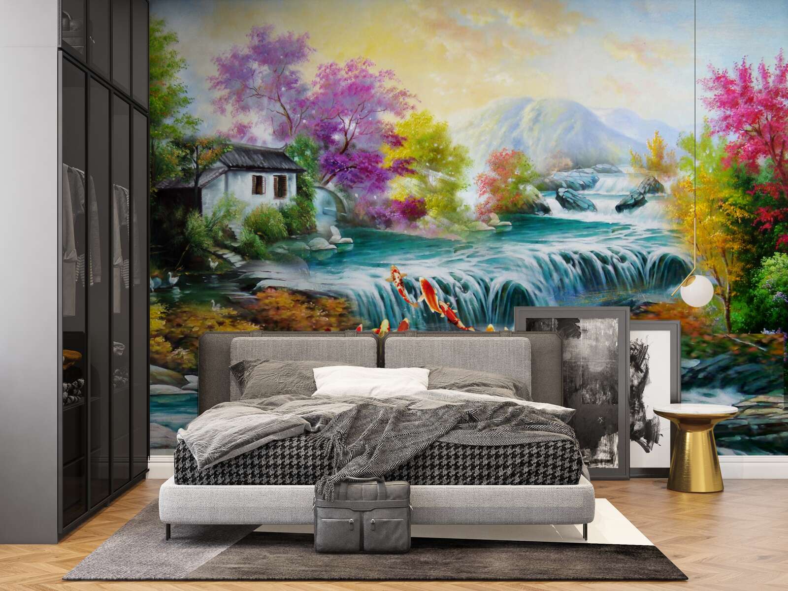 Фотошпалери восени в будинку гримить водоспад