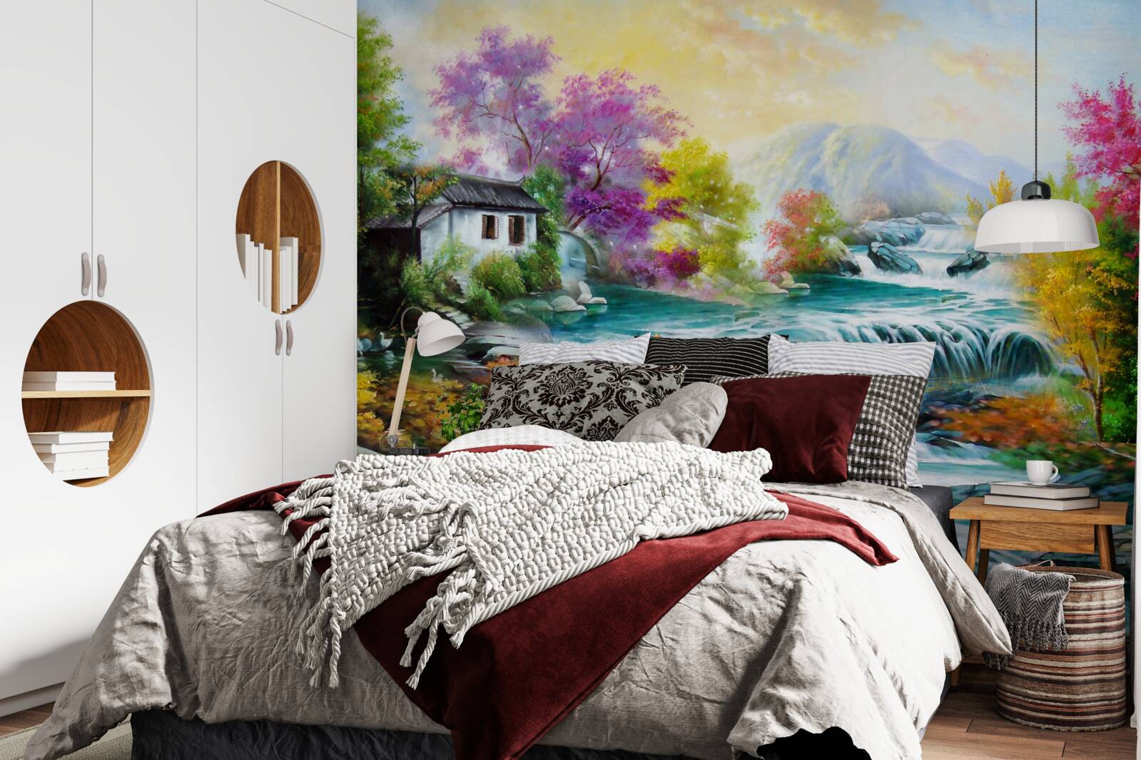 Фотошпалери восени в будинку гримить водоспад