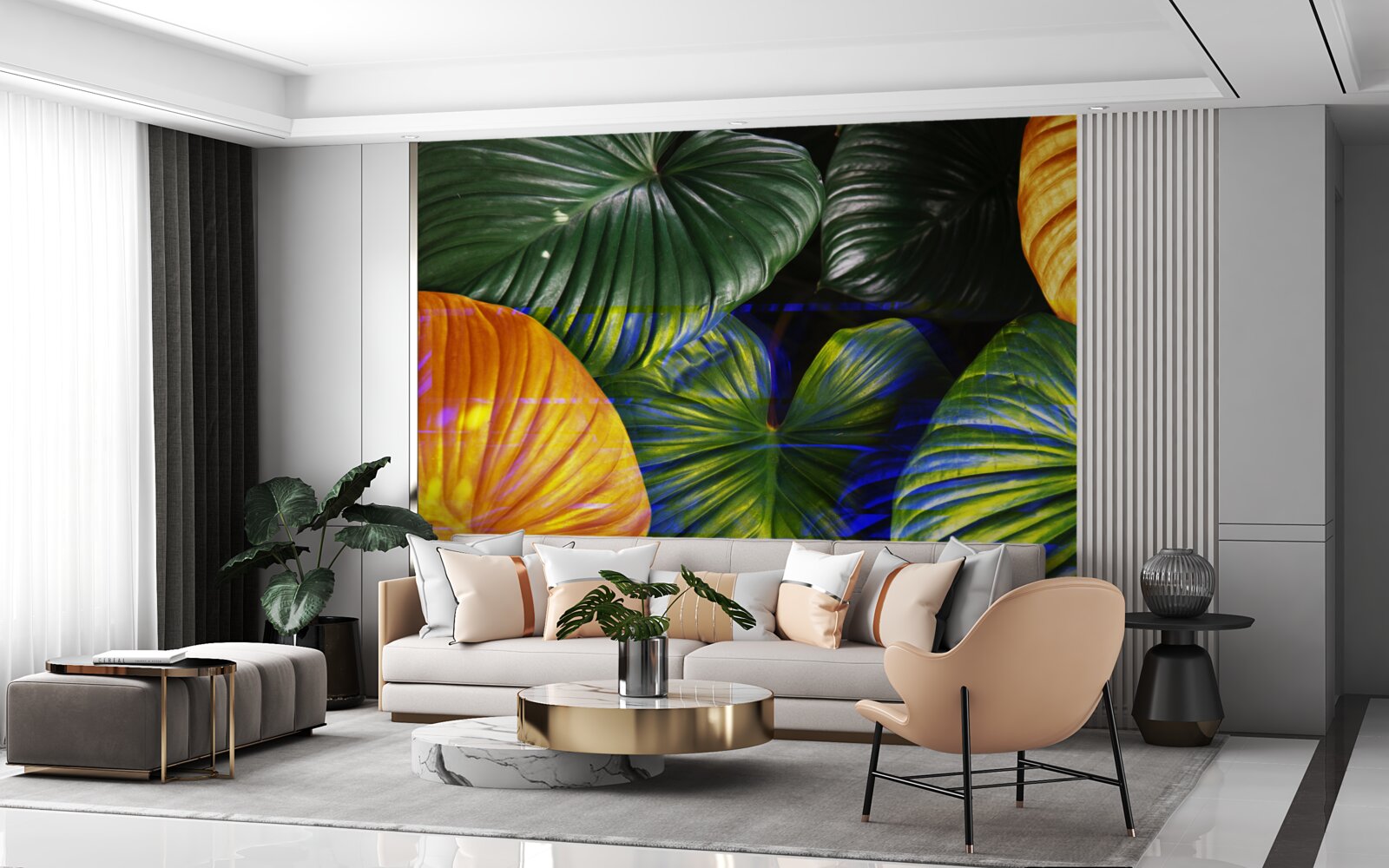 Фотошпалери велике зелене та коричневе листя