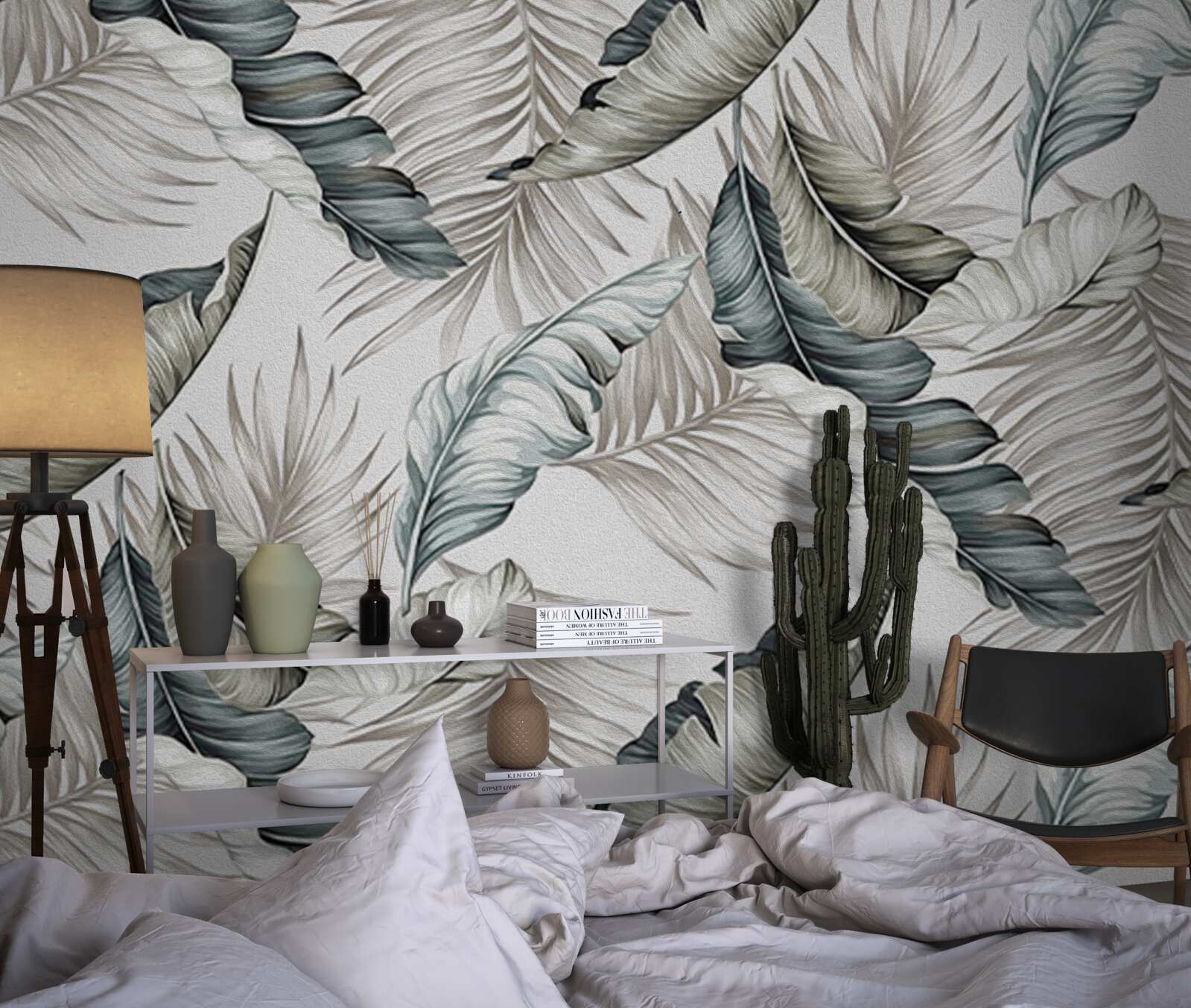 Фотошпалери тропічне листя в пастельних тонах