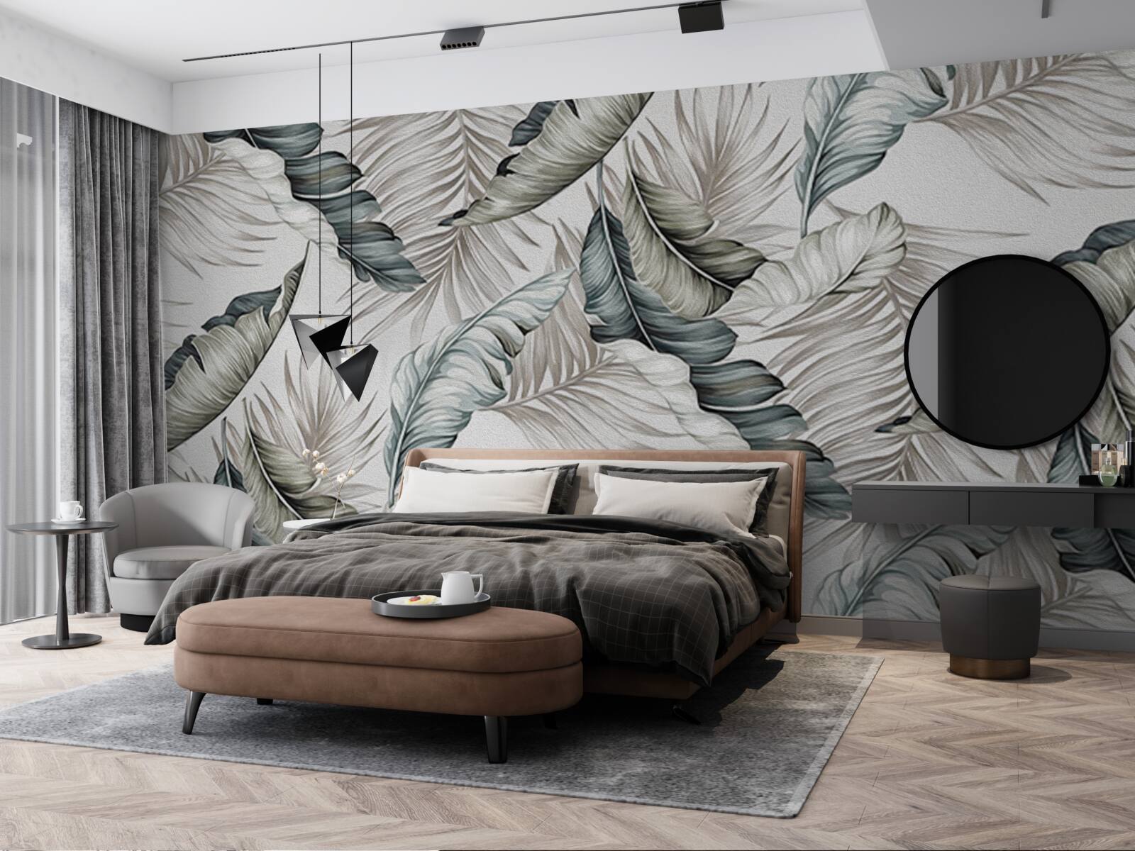 Фотошпалери тропічне листя в пастельних тонах